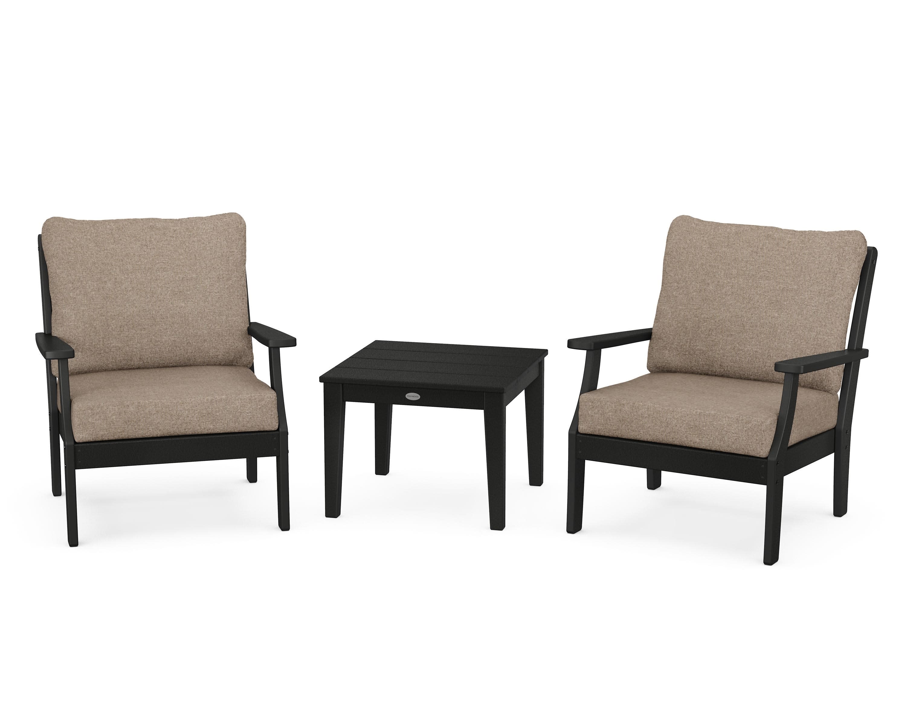 Braxton 3-Piece Deep Seating Set in Black / Spiced Burlap