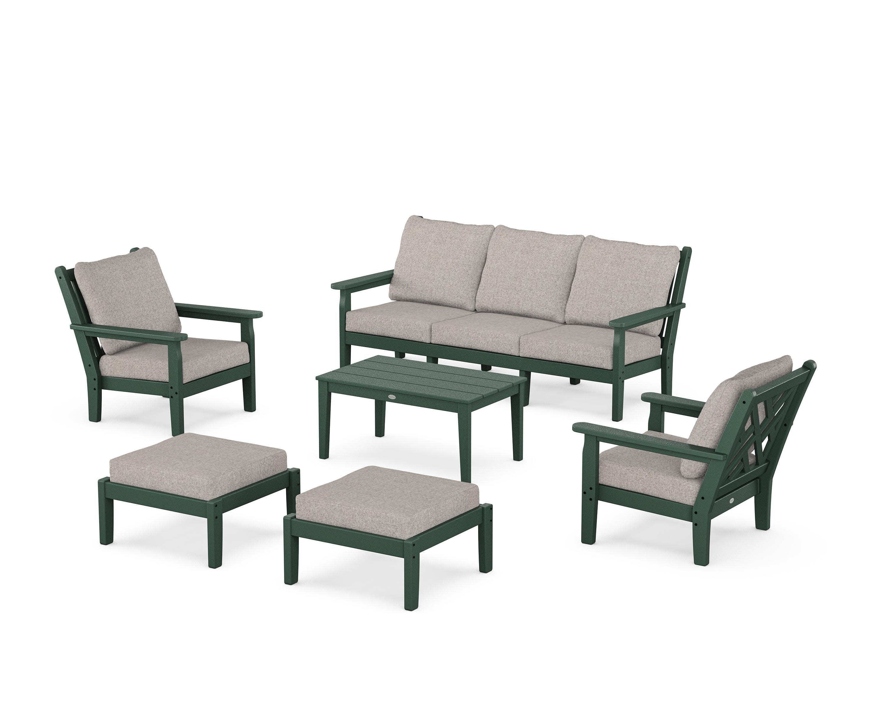 Chippendale 6-Piece Lounge Sofa Set in Green / Weathered Tweed