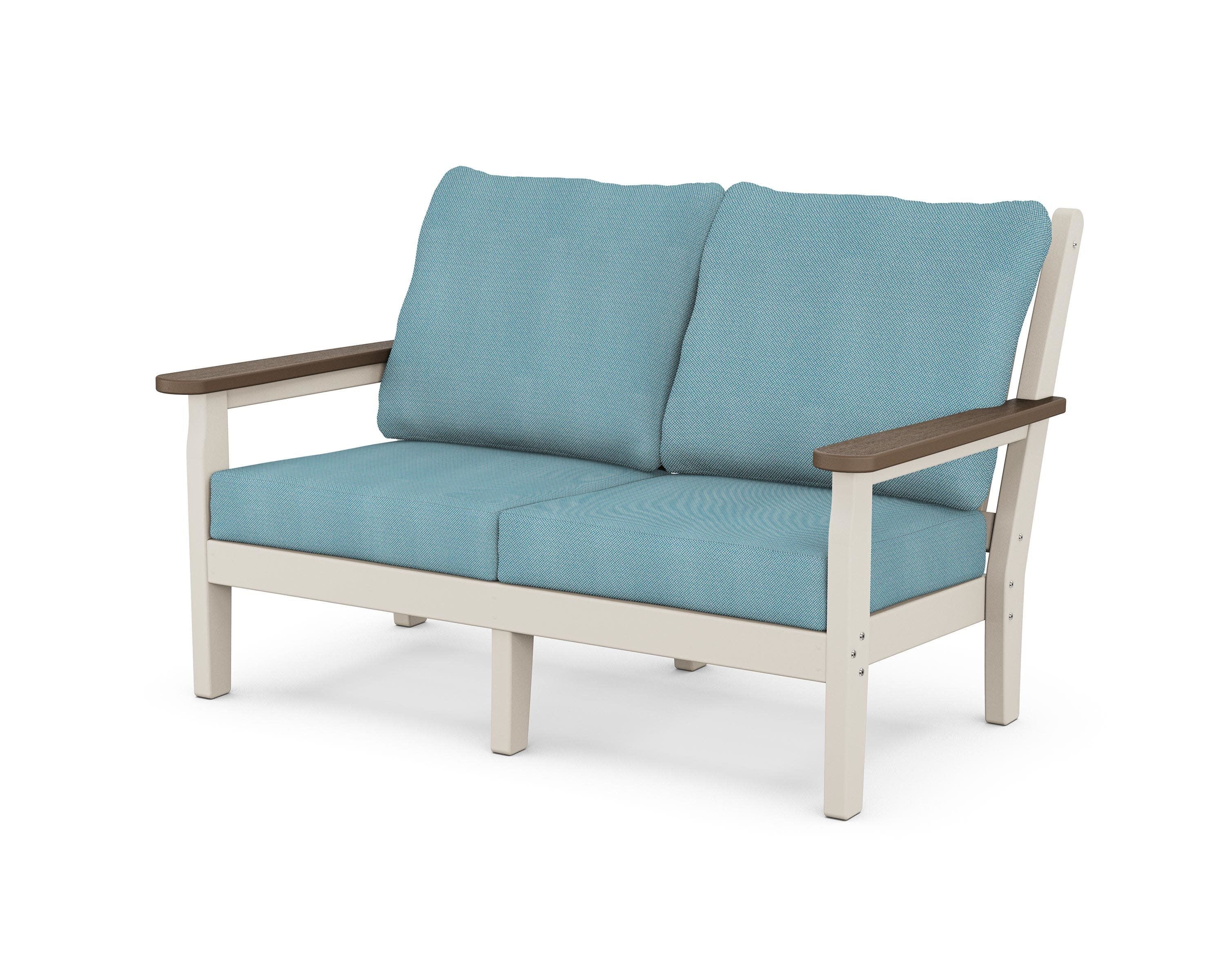 Chippendale Deep Seating Loveseat in Sand / Kona / Lattice Sky Blue