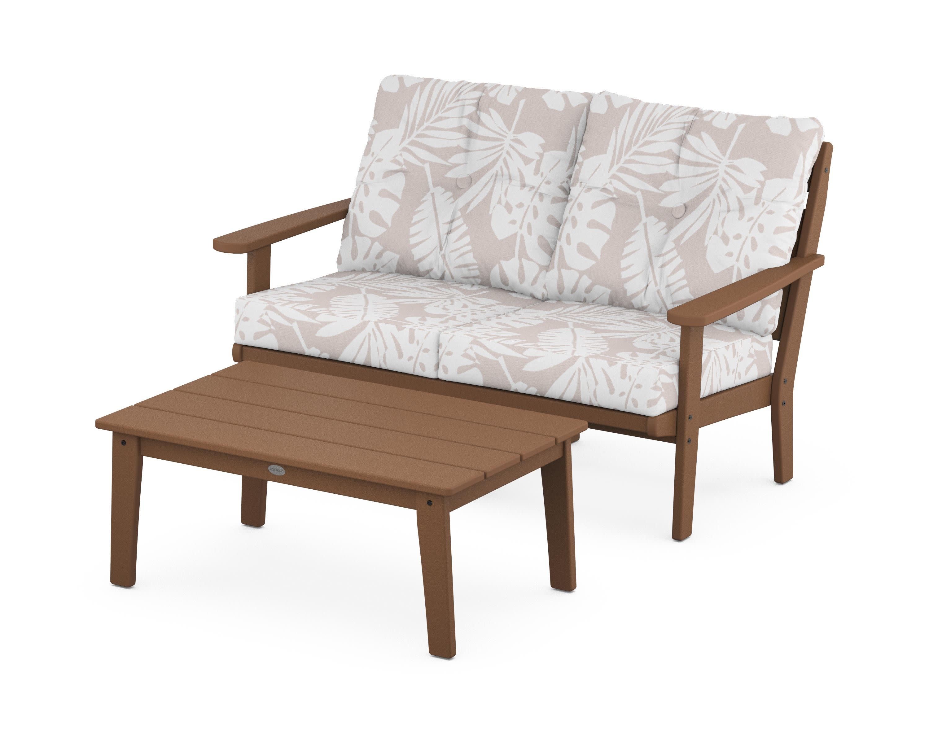 Lakeside 2-Piece Lounge Loveseat Set in Teak / Leaf Dune Burlap