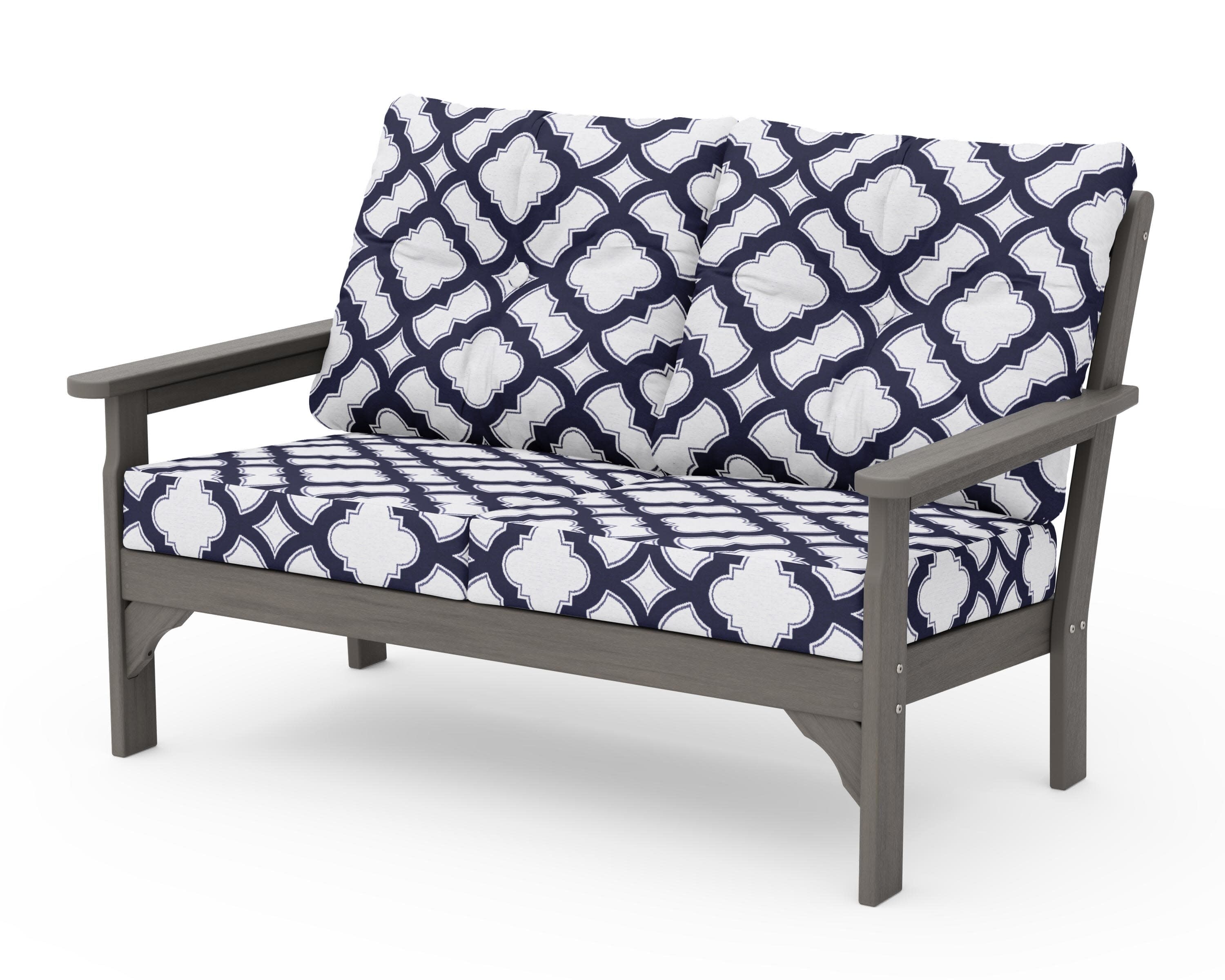Vineyard Deep Seating Loveseat in Driftwood / Trellis Navy
