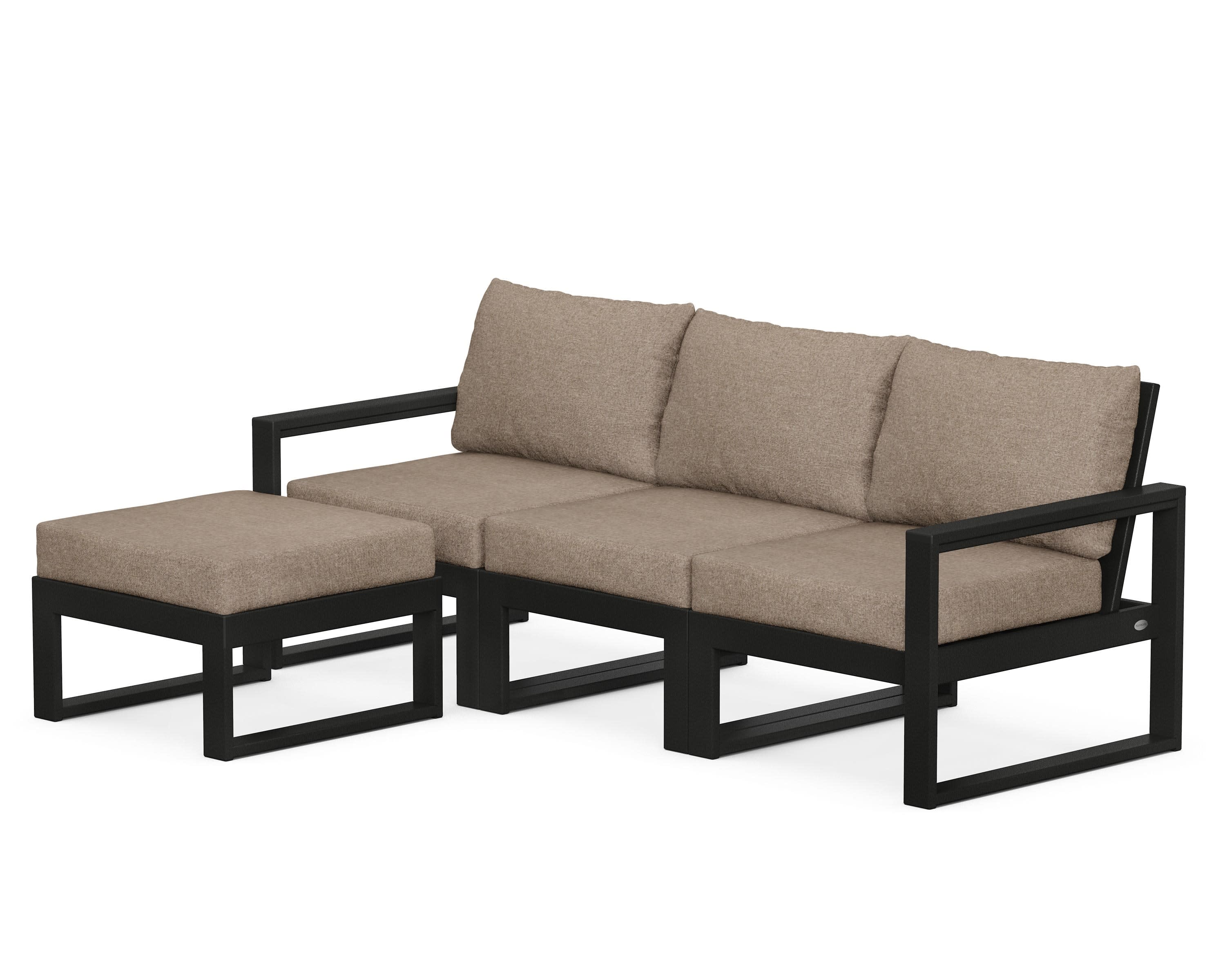 EDGE 4-Piece Modular Deep Seating Set with Ottoman in Black / Spiced Burlap