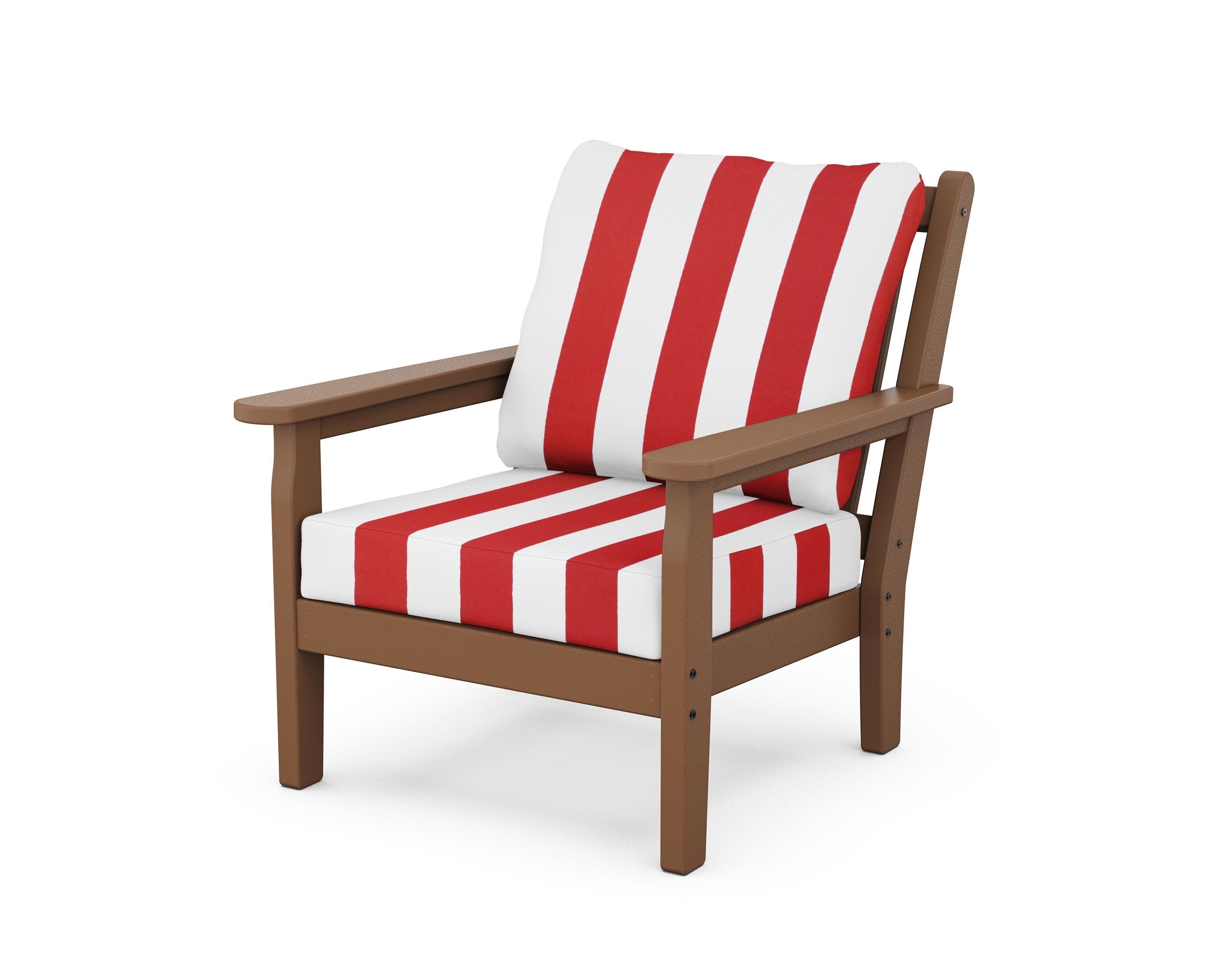 Chippendale Deep Seating Chair in Teak / Cabana Stripe Crimson