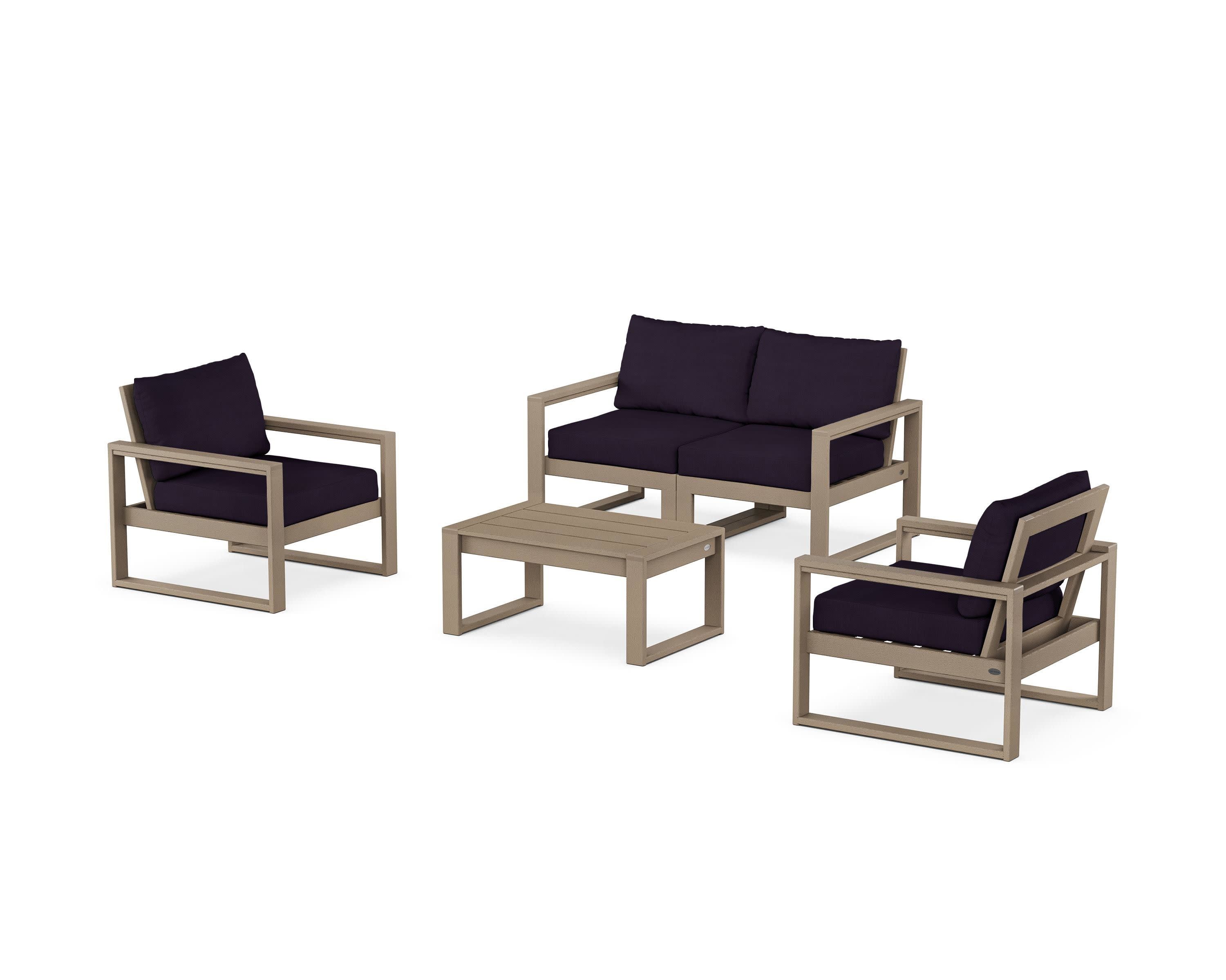 EDGE Sectional 4-Piece Deep Seating Set with Loveseat in Vintage Sahara / Navy Linen