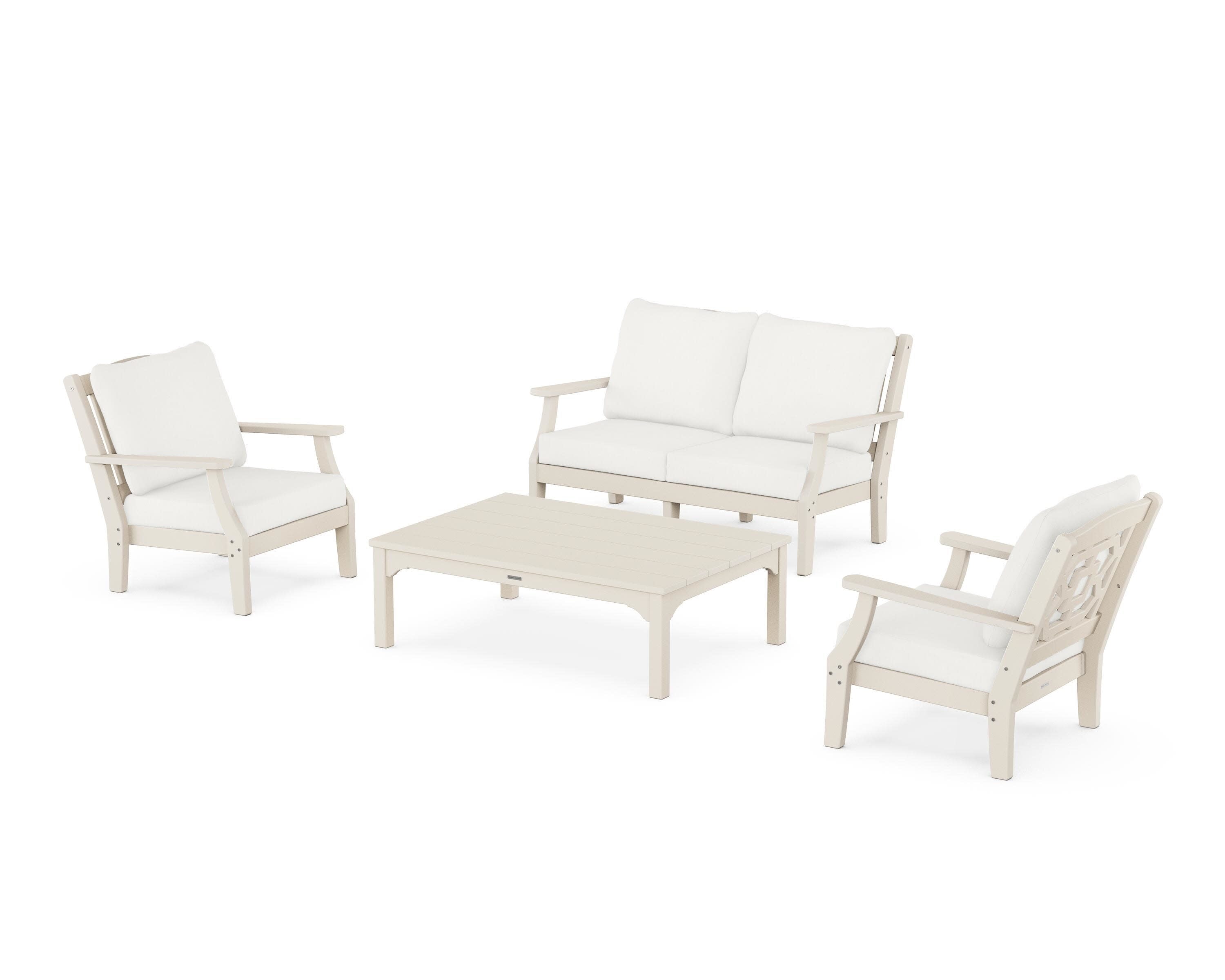 Chinoiserie 4-Piece Deep Seating Set with Loveseat in Sand / Natural Linen