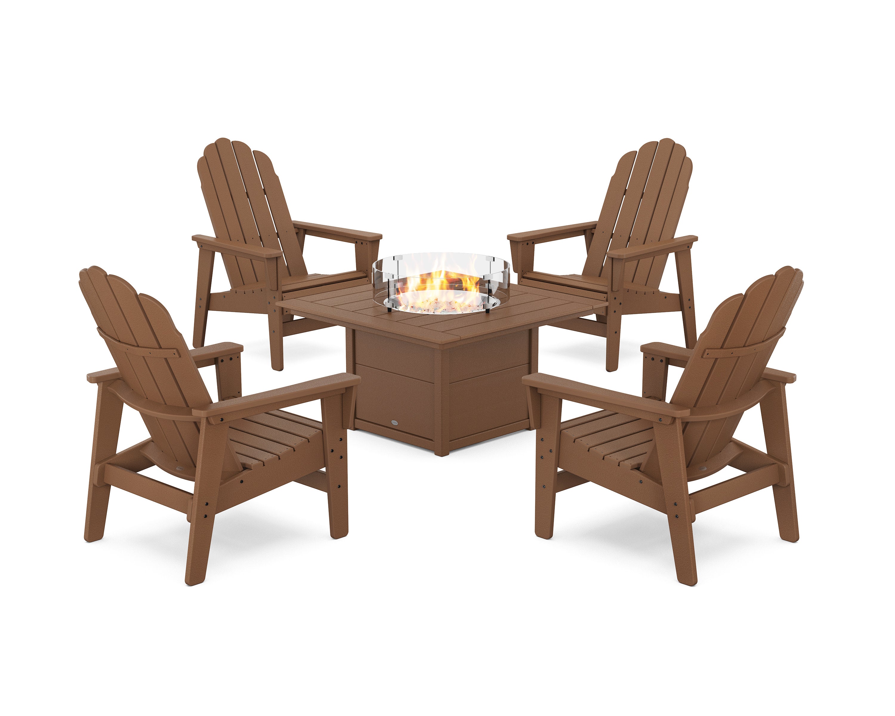 5-Piece Vineyard Grand Upright Adirondack Conversation Set with Fire Pit Table in Teak
