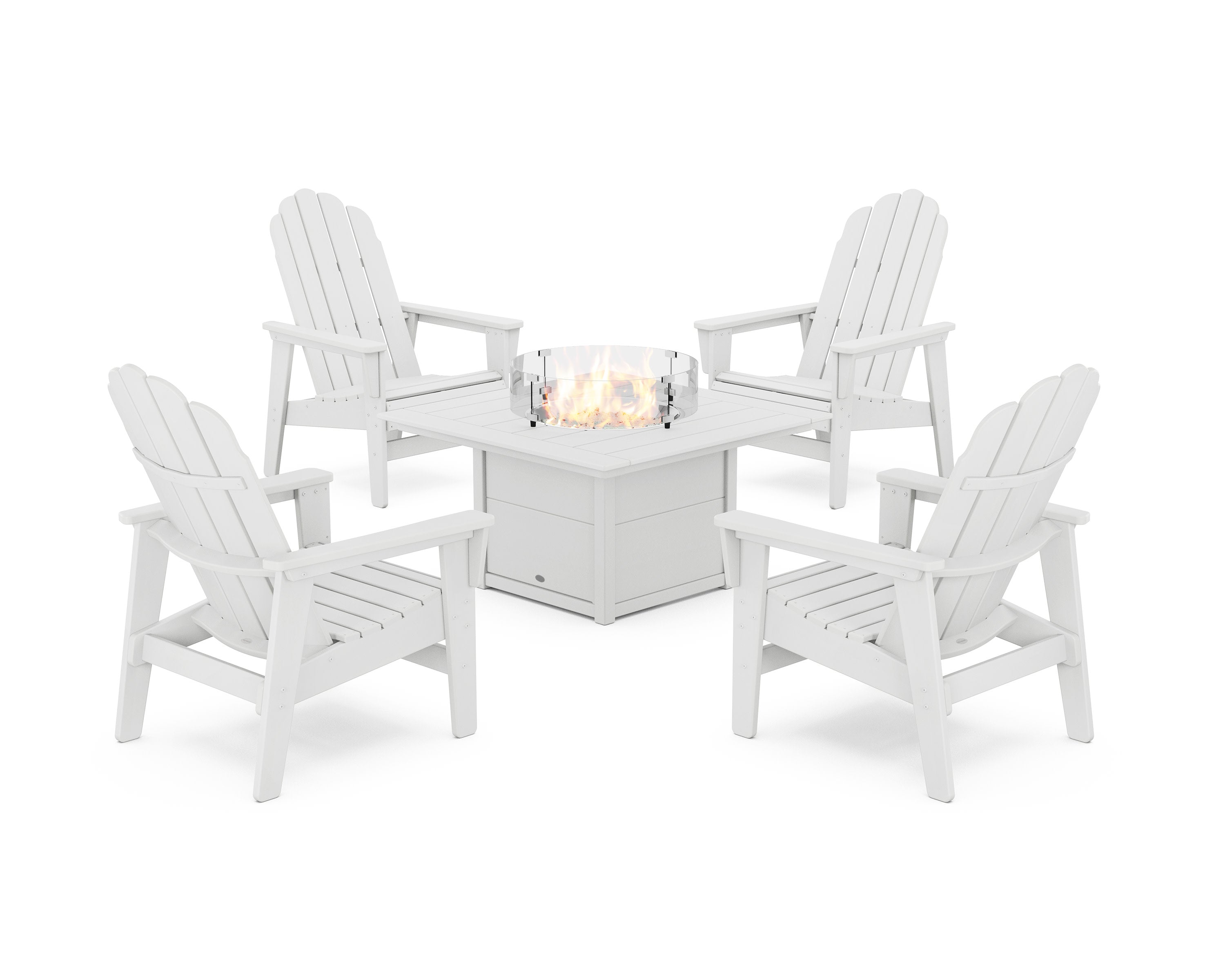 5-Piece Vineyard Grand Upright Adirondack Conversation Set with Fire Pit Table in White