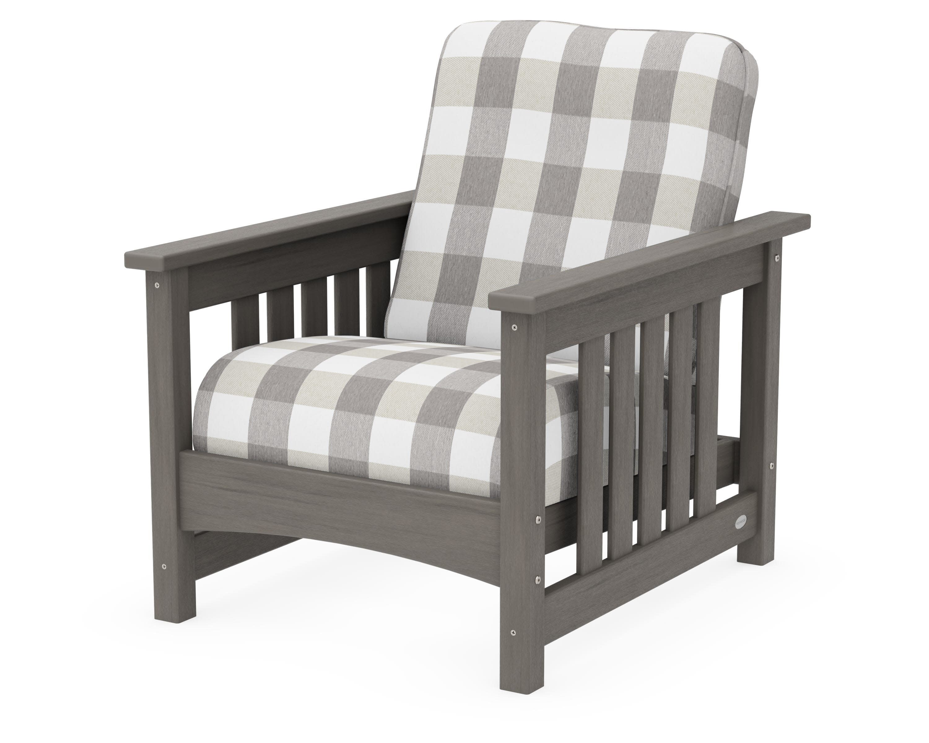 Club Mission Chair in Driftwood / Buffalo Plaid Grey Mist