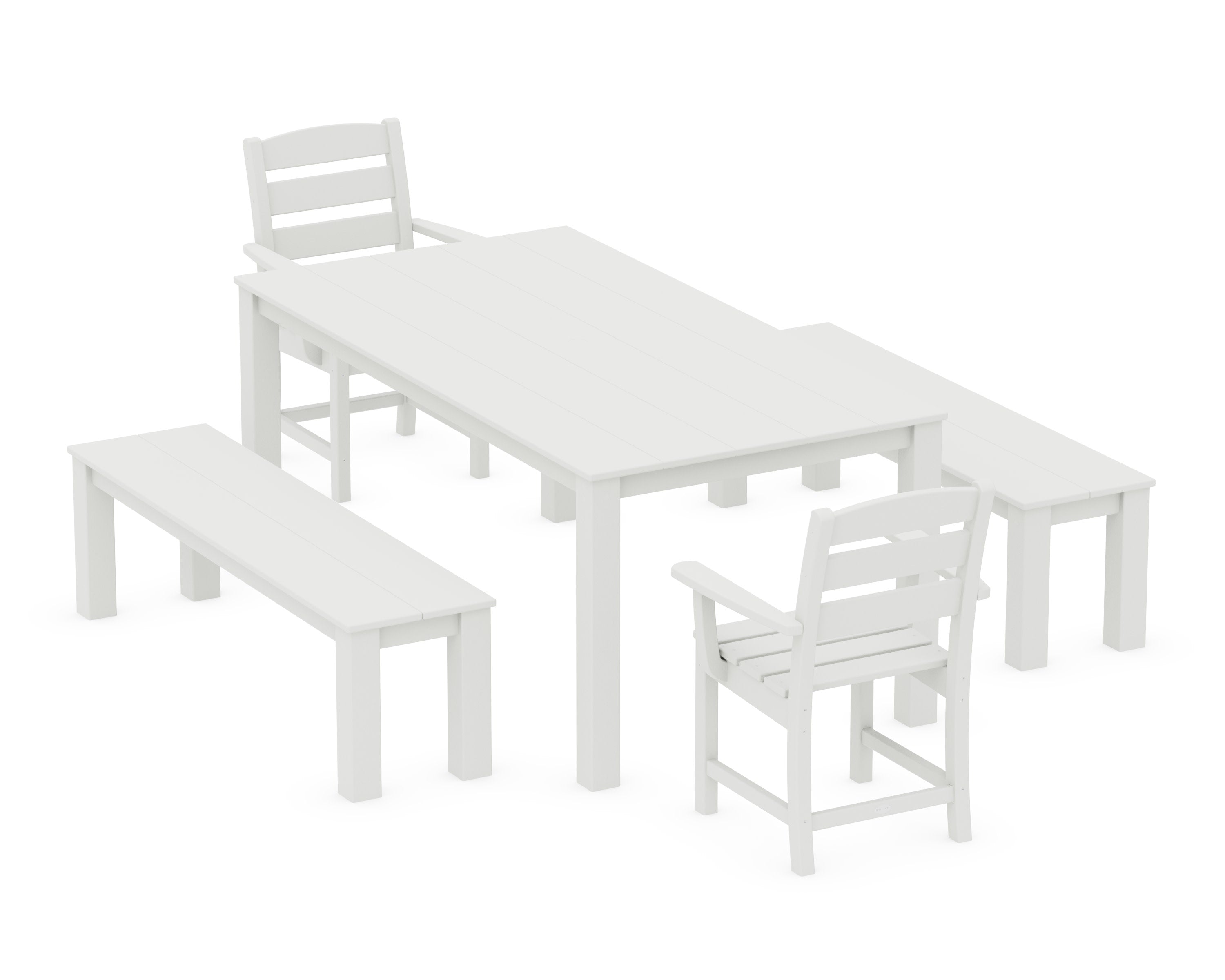 Lakeside 5-Piece Parsons Dining Set with Benches in Vintage White