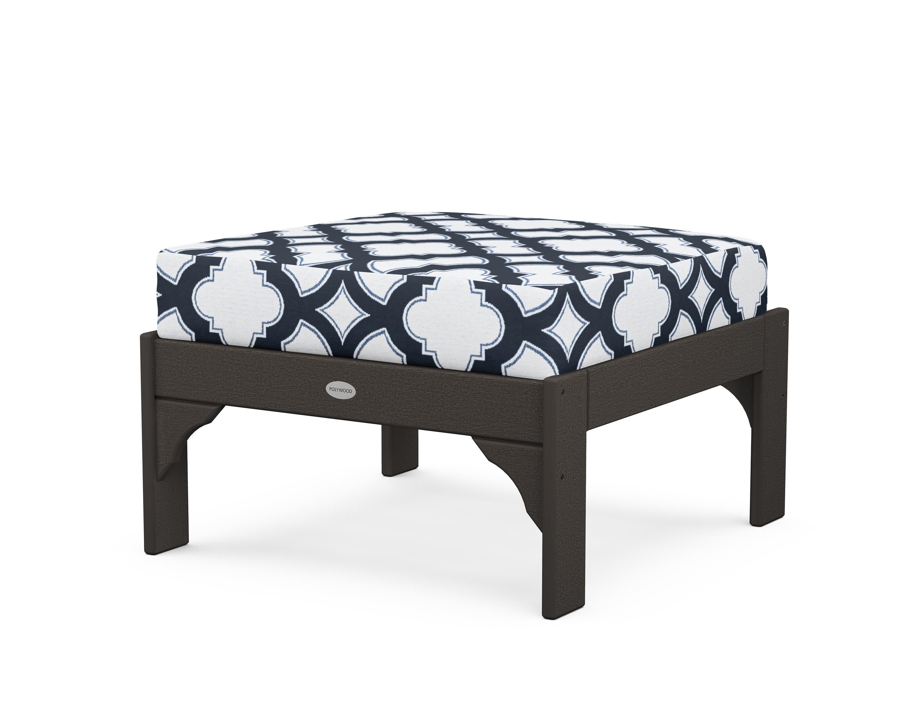 Vineyard Deep Seating Ottoman in Vintage Coffee / Trellis Marine Indigo