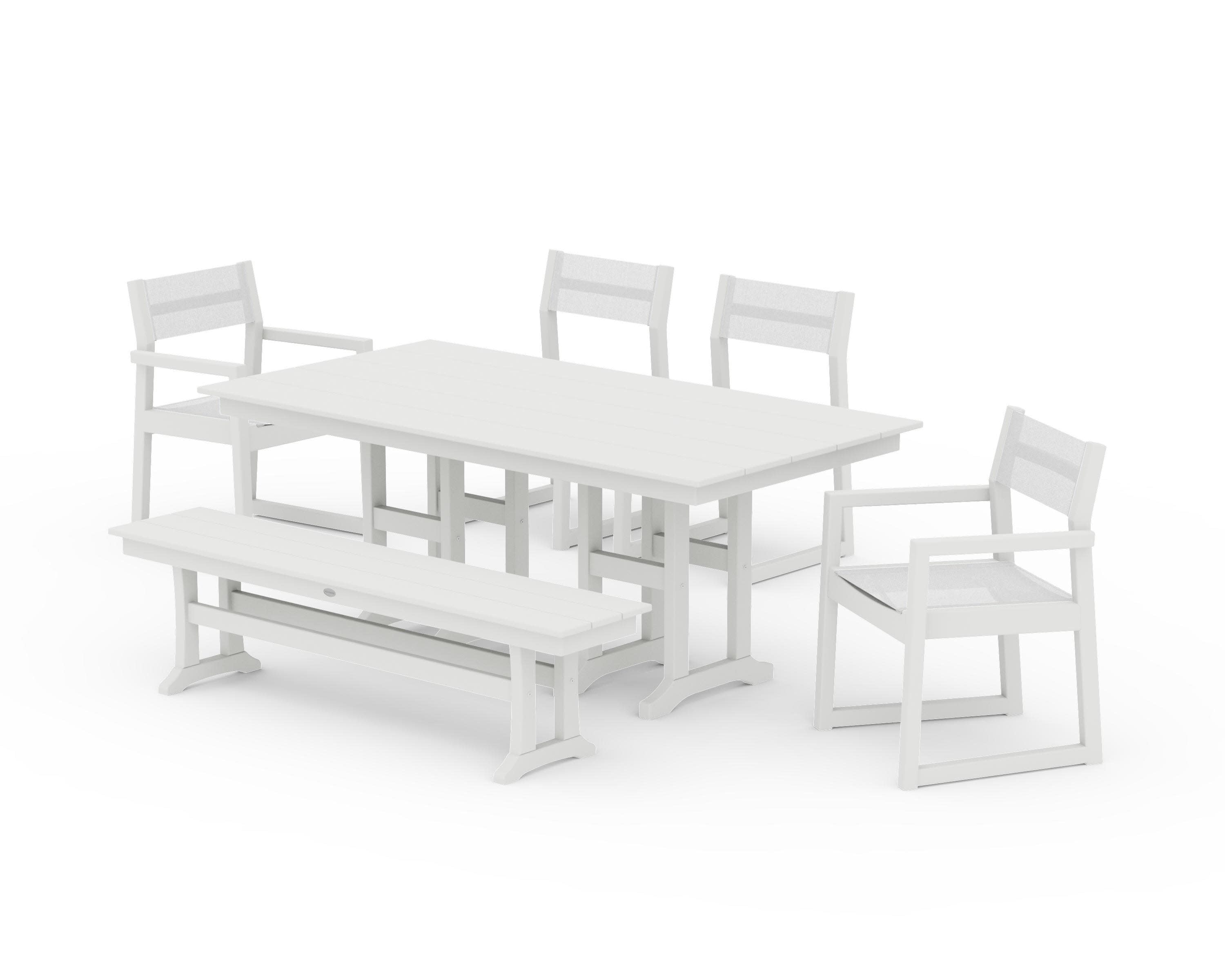 EDGE Sling 6-Piece Farmhouse Dining Set in Vintage White / White Sling