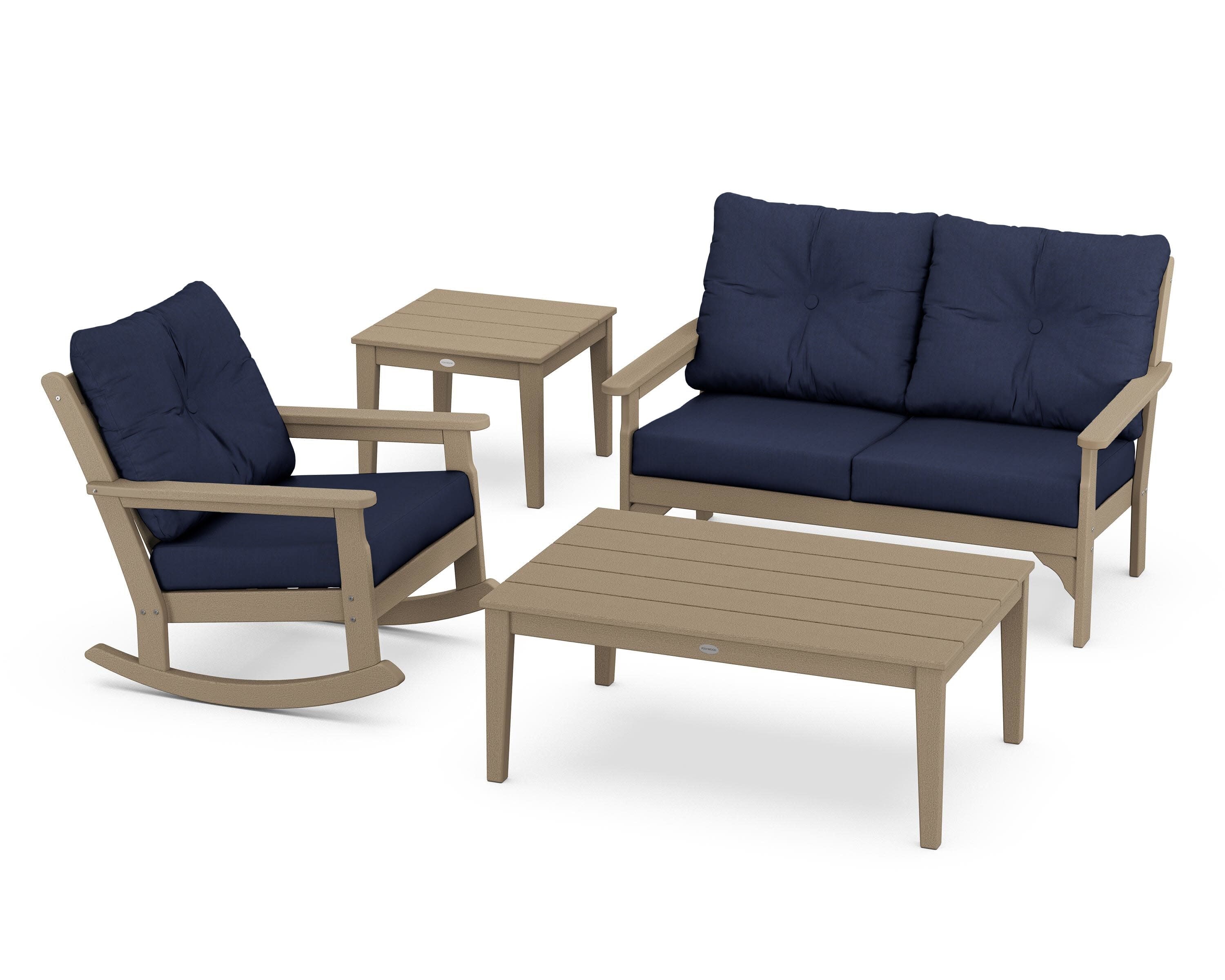 Vineyard 4-Piece Deep Seating Rocker Set in Vintage Sahara / Spectrum Indigo