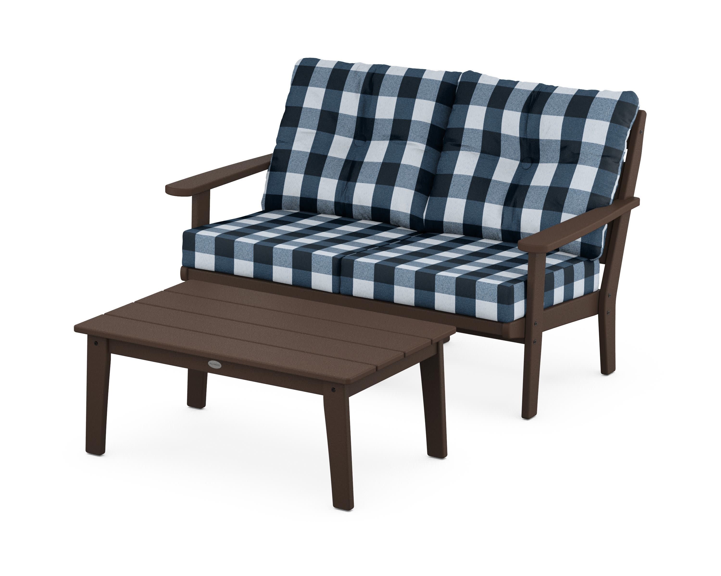 Lakeside 2-Piece Lounge Loveseat Set in Mahogany / Buffalo Plaid Marine Indigo