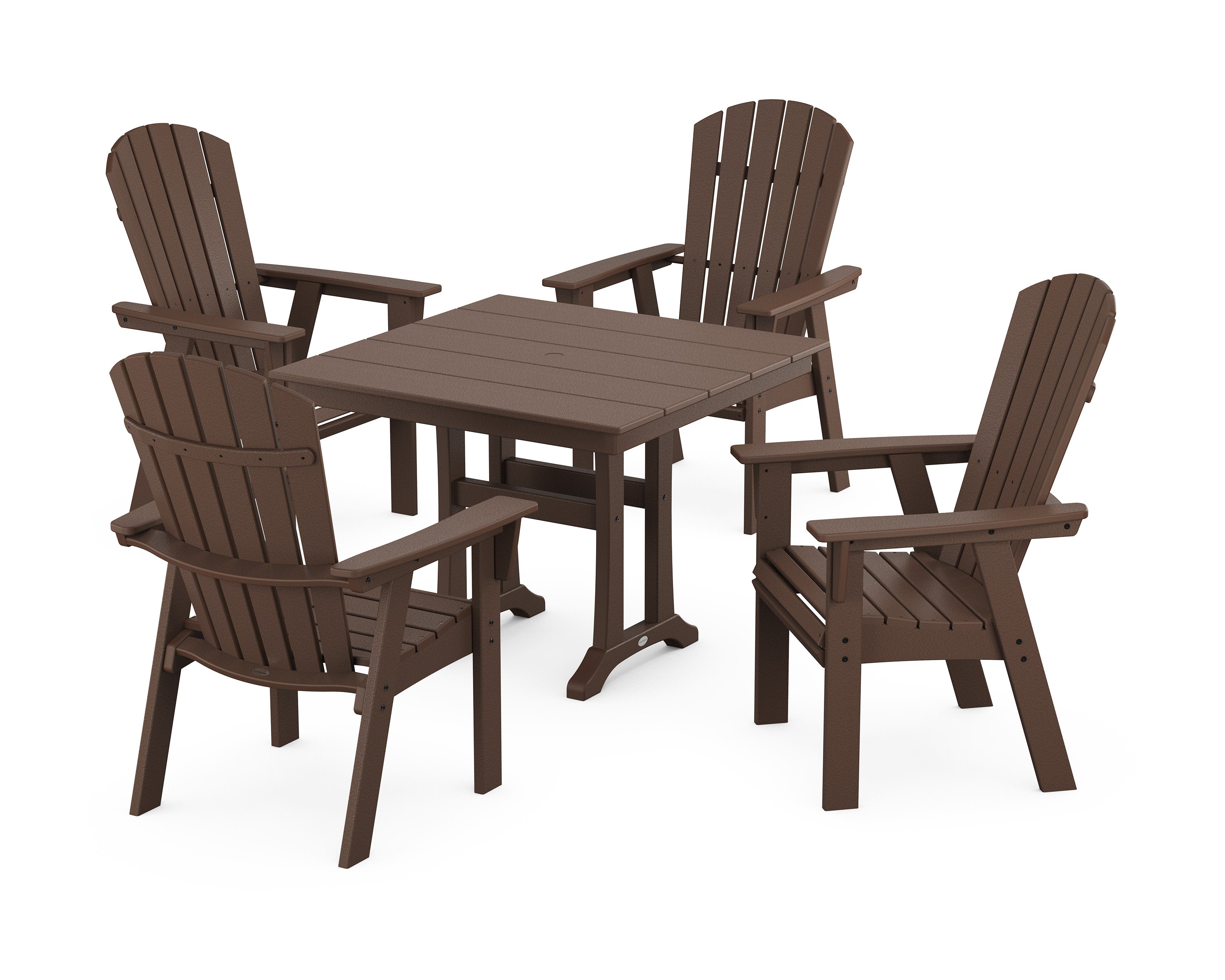 Nautical Adirondack 5-Piece Farmhouse Dining Set With Trestle Legs in Mahogany