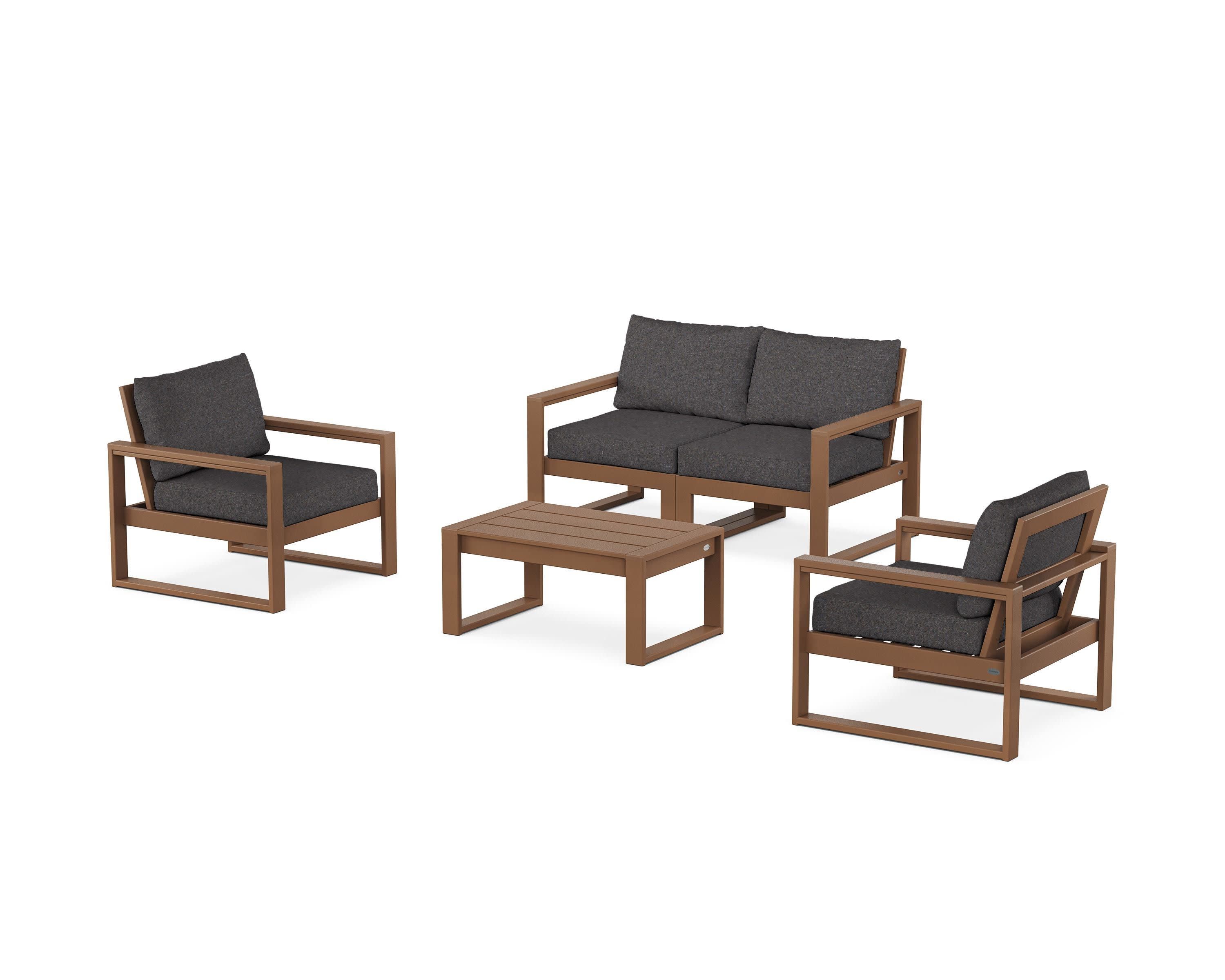 EDGE Sectional 4-Piece Deep Seating Set with Loveseat in Teak / Ash Charcoal