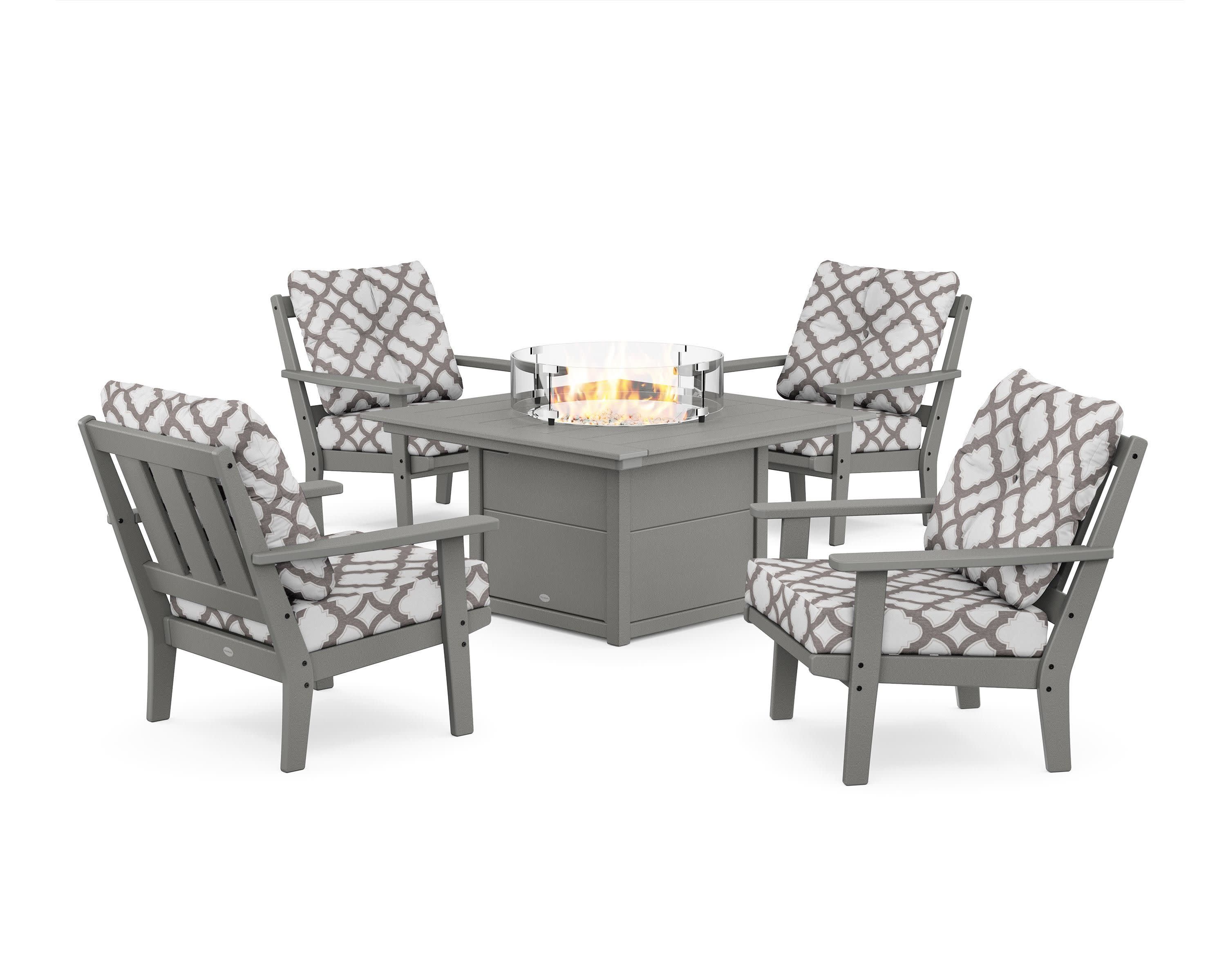 Oxford 5-Piece Deep Seating Set with Fire Pit Table in Slate Grey / Trellis Grey Mist