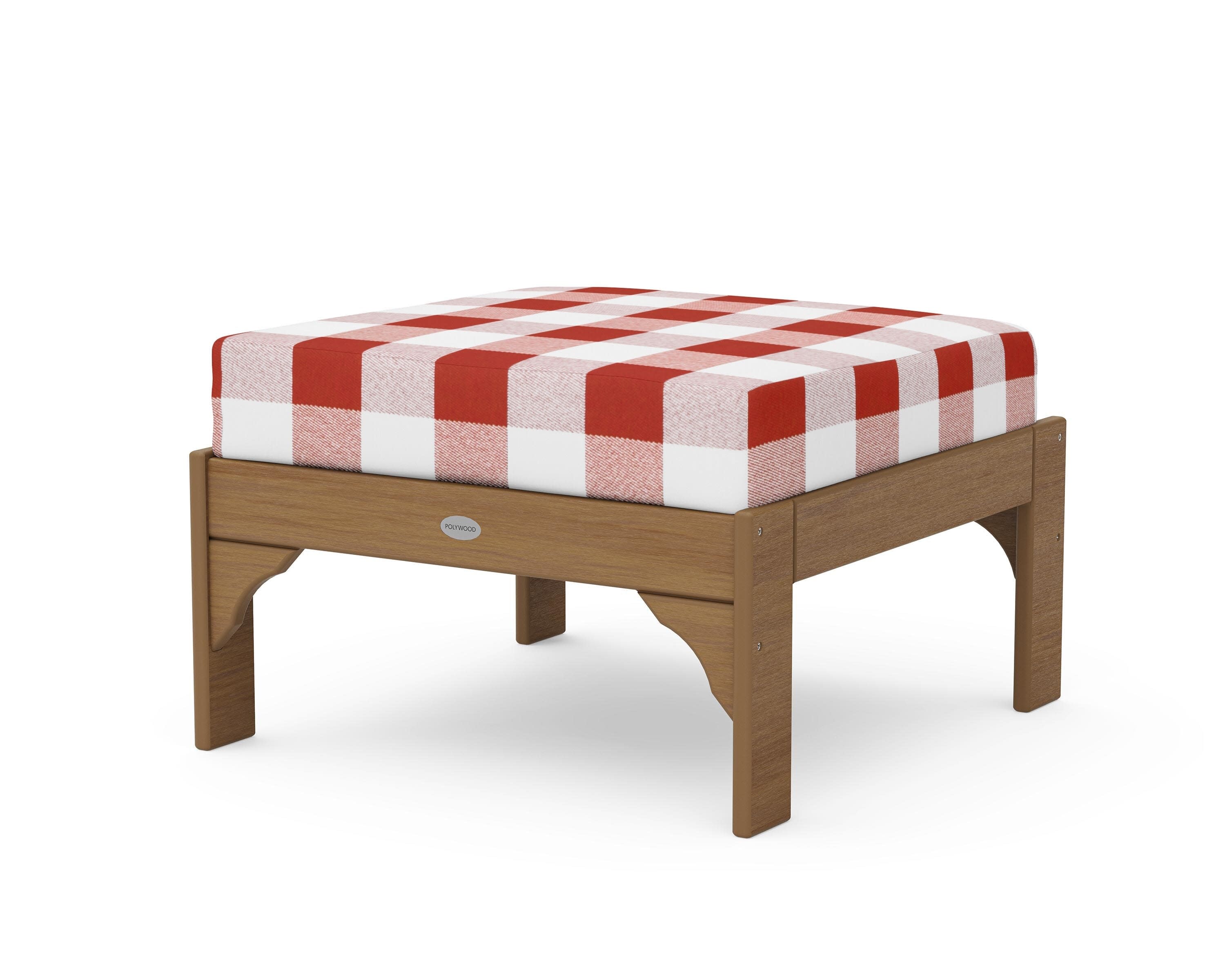 Vineyard Deep Seating Ottoman in Natural / Buffalo Plaid Crimson