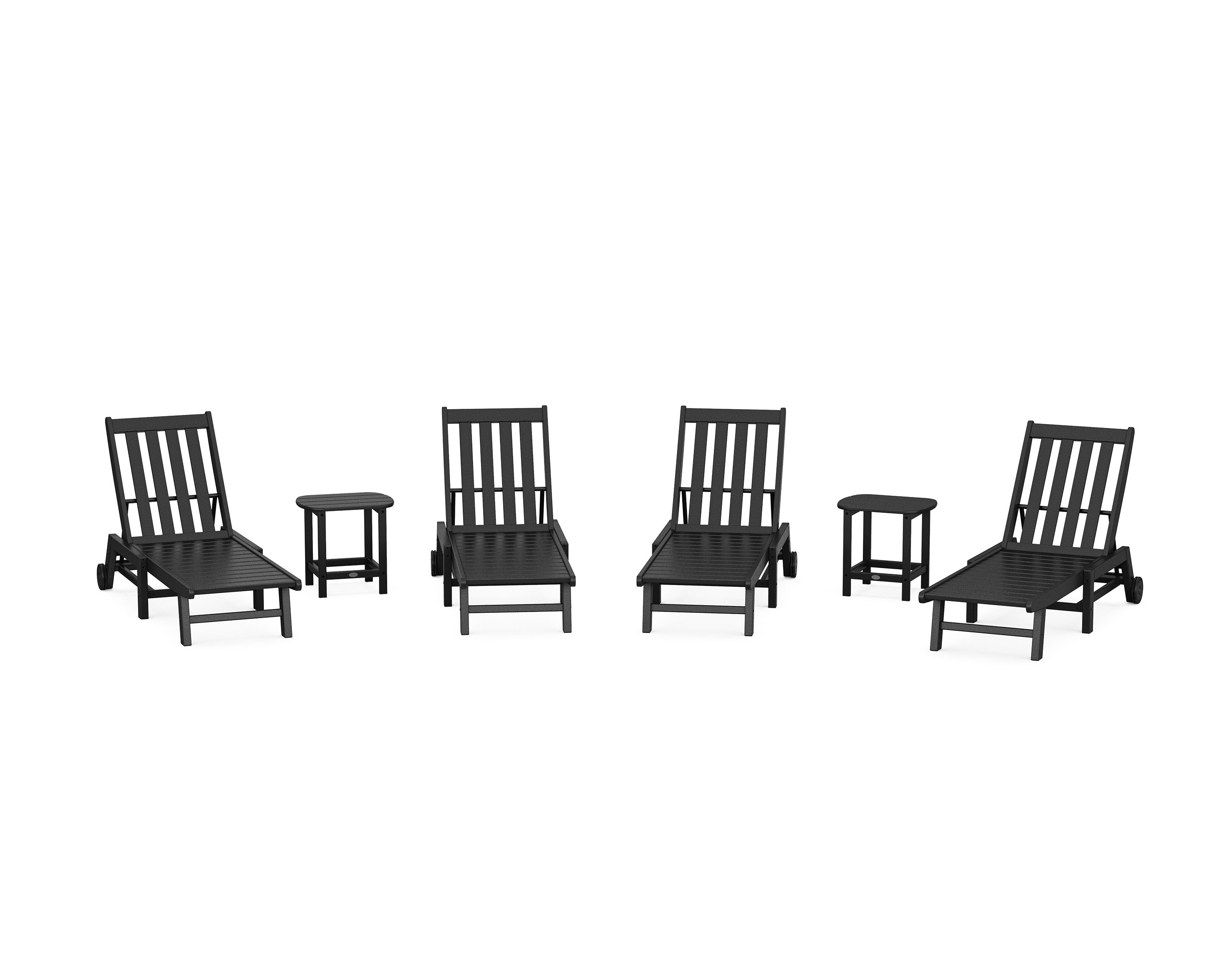 Vineyard 6-Piece Chaise with Wheels Set in Black