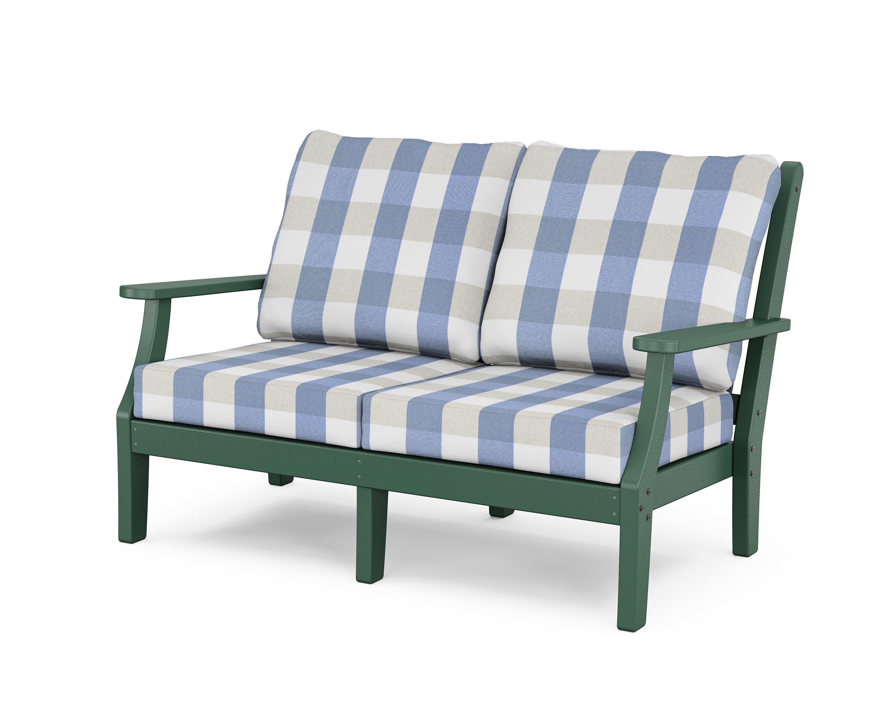 Wovendale Deep Seating Loveseat in Green / Buffalo Plaid Sky Blue