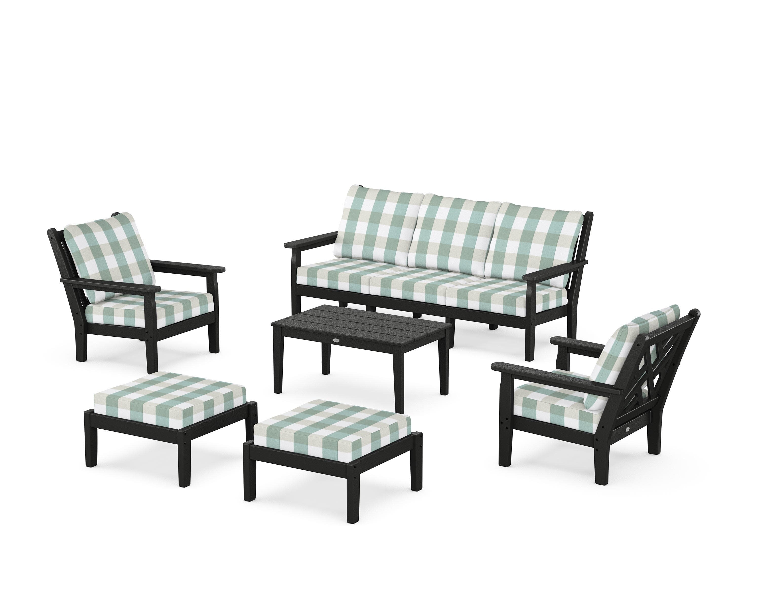 Chippendale 6-Piece Lounge Sofa Set in Black / Buffalo Plaid Glacier Spa