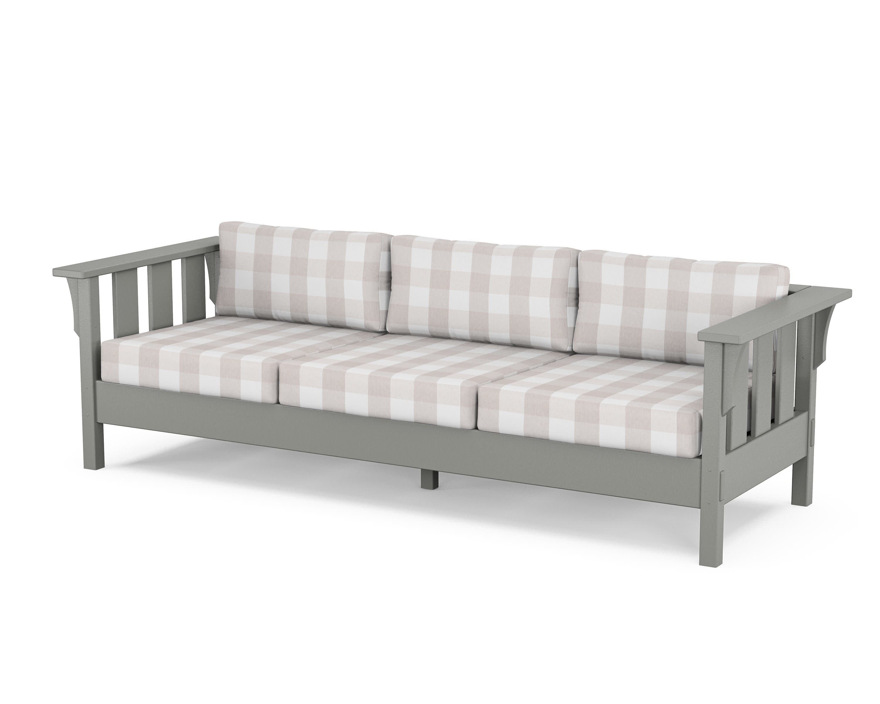 Acadia Deep Seating Sofa in Slate Grey / Buffalo Plaid Dune Burlap