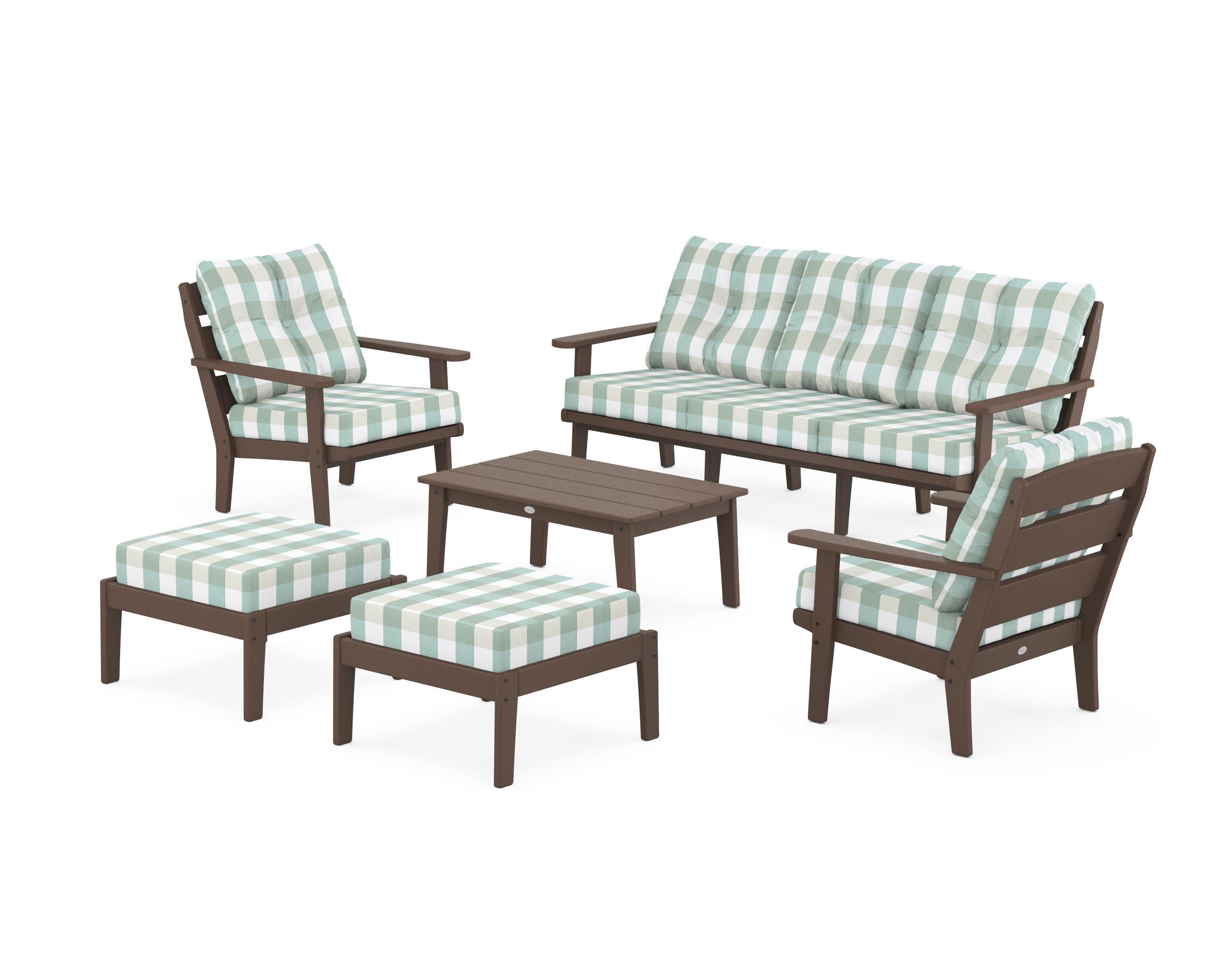 Lakeside 6-Piece Lounge Sofa Set in Mahogany / Buffalo Plaid Glacier Spa