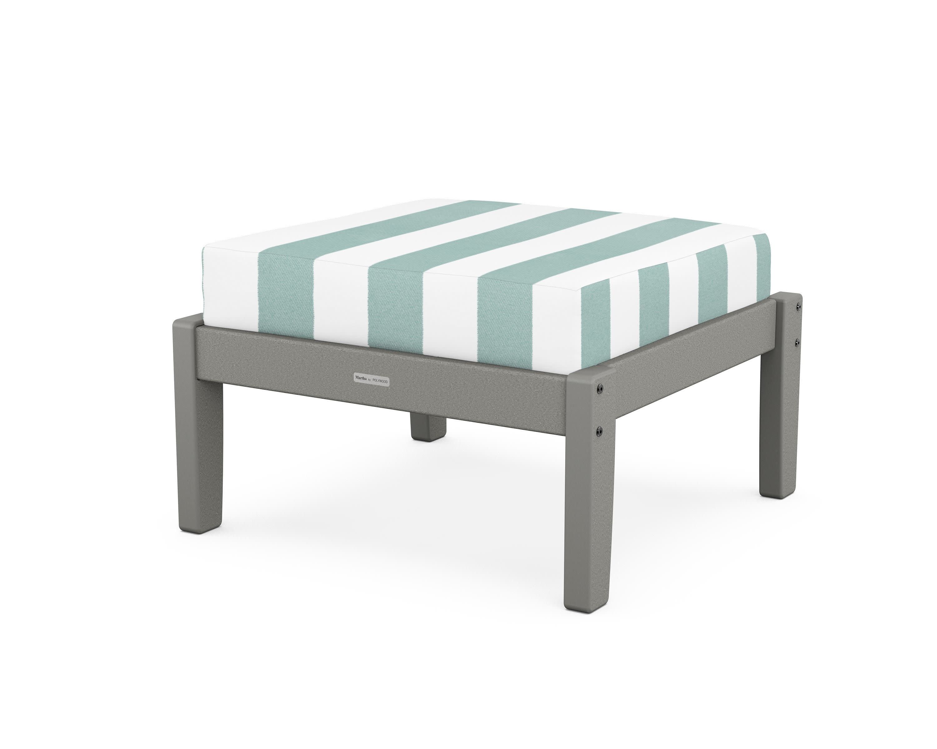 Chinoiserie Deep Seating Ottoman in Slate Grey / Cabana Stripe Glacier Spa