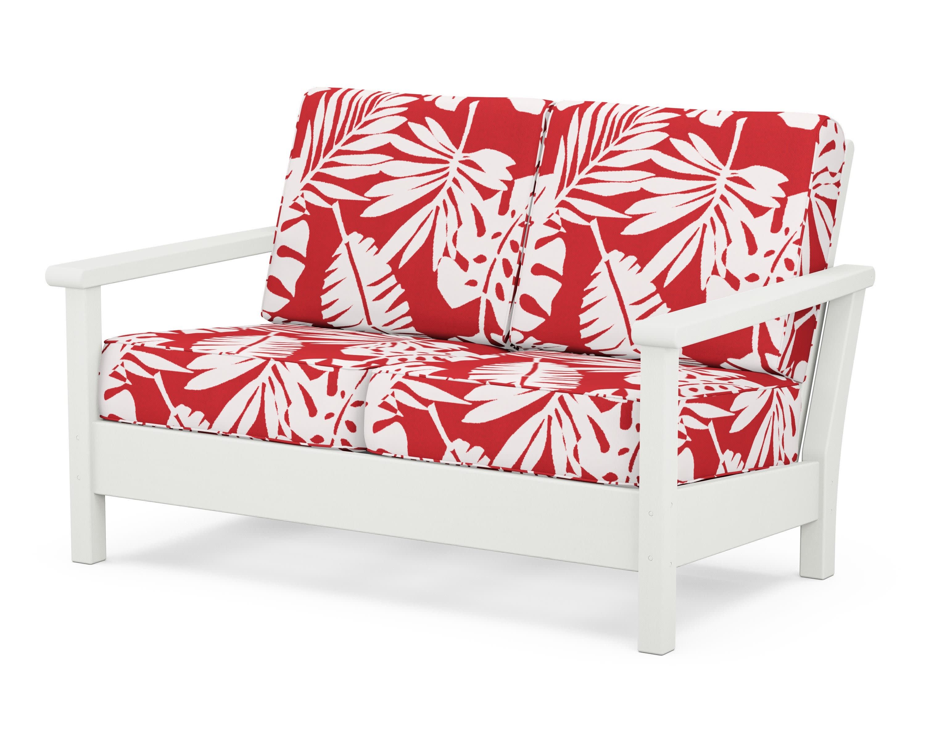 Harbour Deep Seating Loveseat in Vintage White / Leaf Crimson