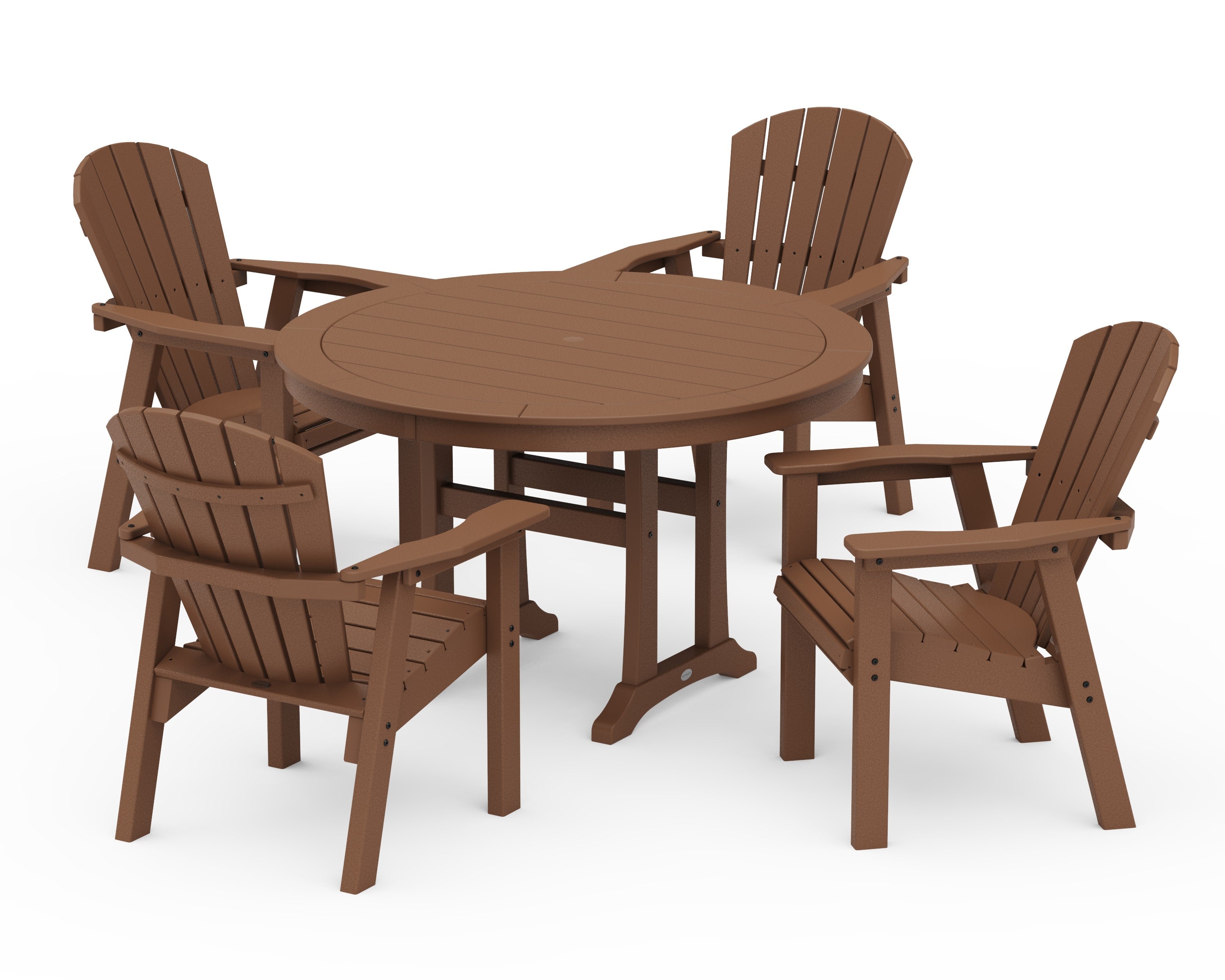 Seashell 5-Piece Round Dining Set with Trestle Legs in Teak