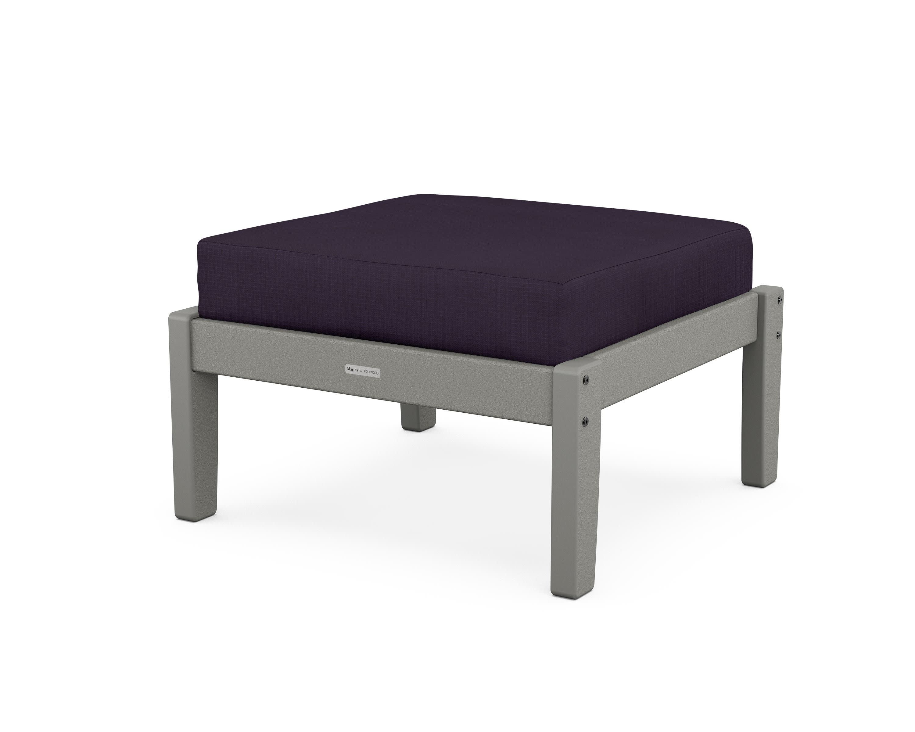 Chinoiserie Deep Seating Ottoman in Slate Grey / Navy Linen