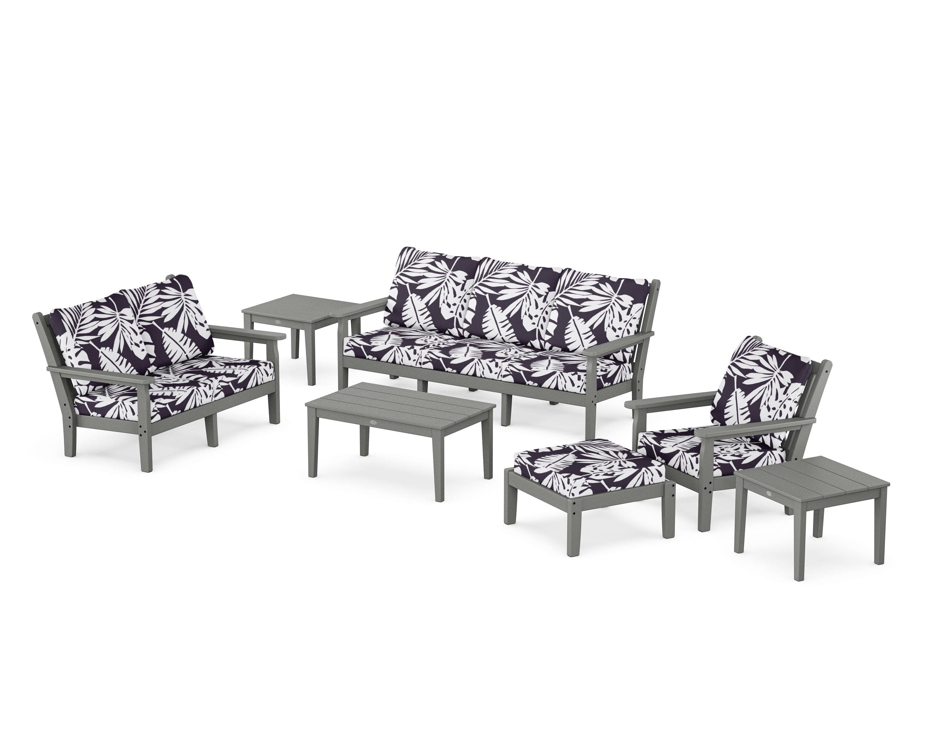 Chippendale 7-Piece Deep Seating Set in Slate Grey / Leaf Navy