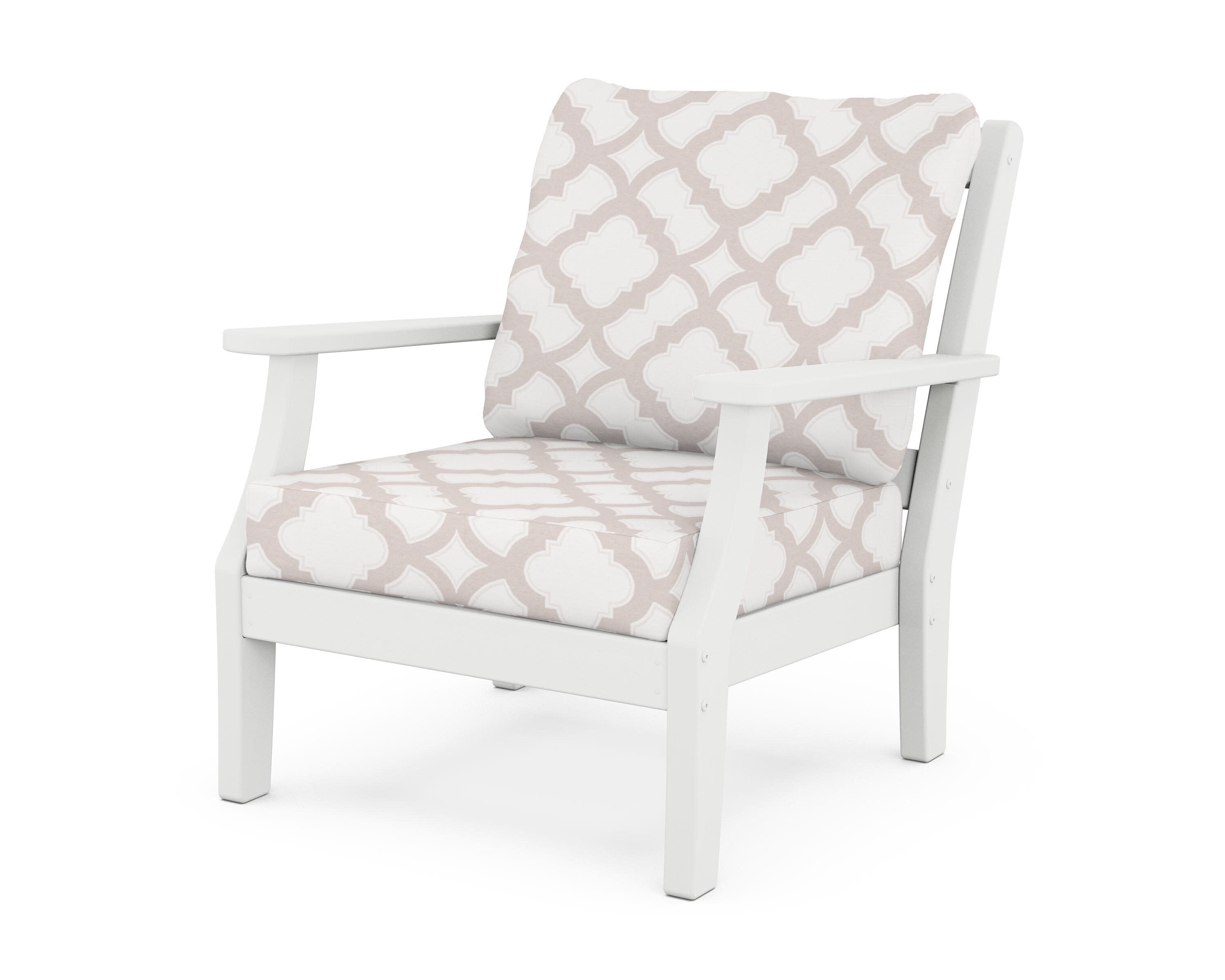 Chinoiserie Deep Seating Chair in White / Trellis Dune Burlap