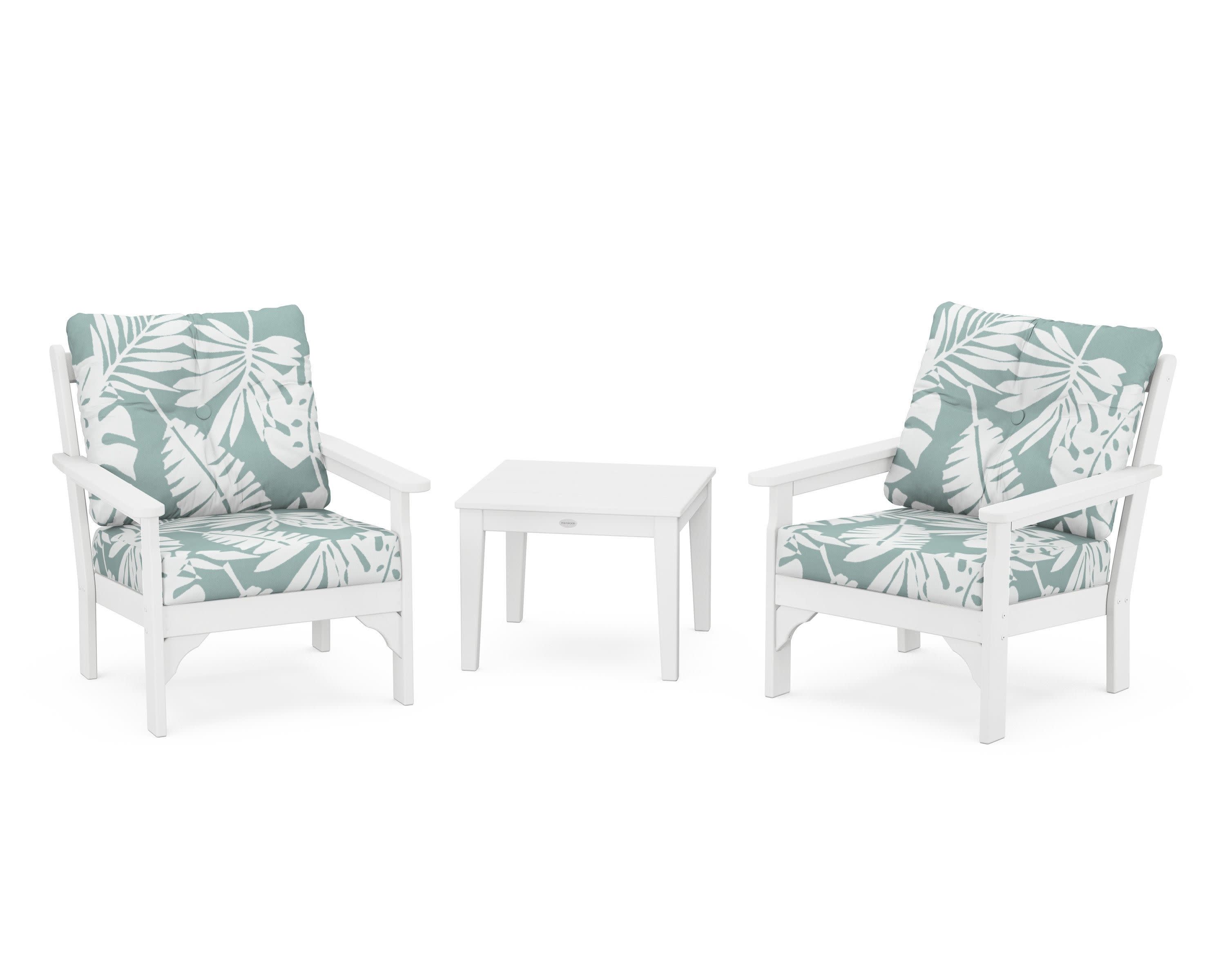 Vineyard 3-Piece Deep Seating Set in White / Leaf Glacier Spa