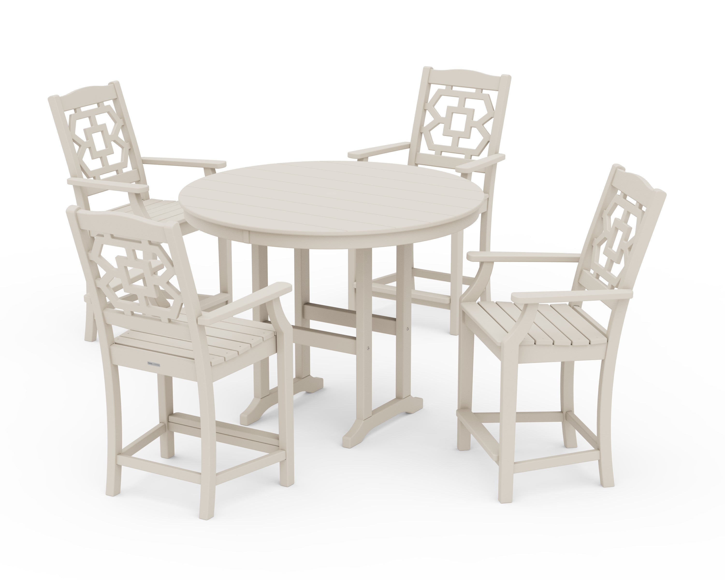 Chinoiserie 5-Piece Round Farmhouse Counter Set in Sand