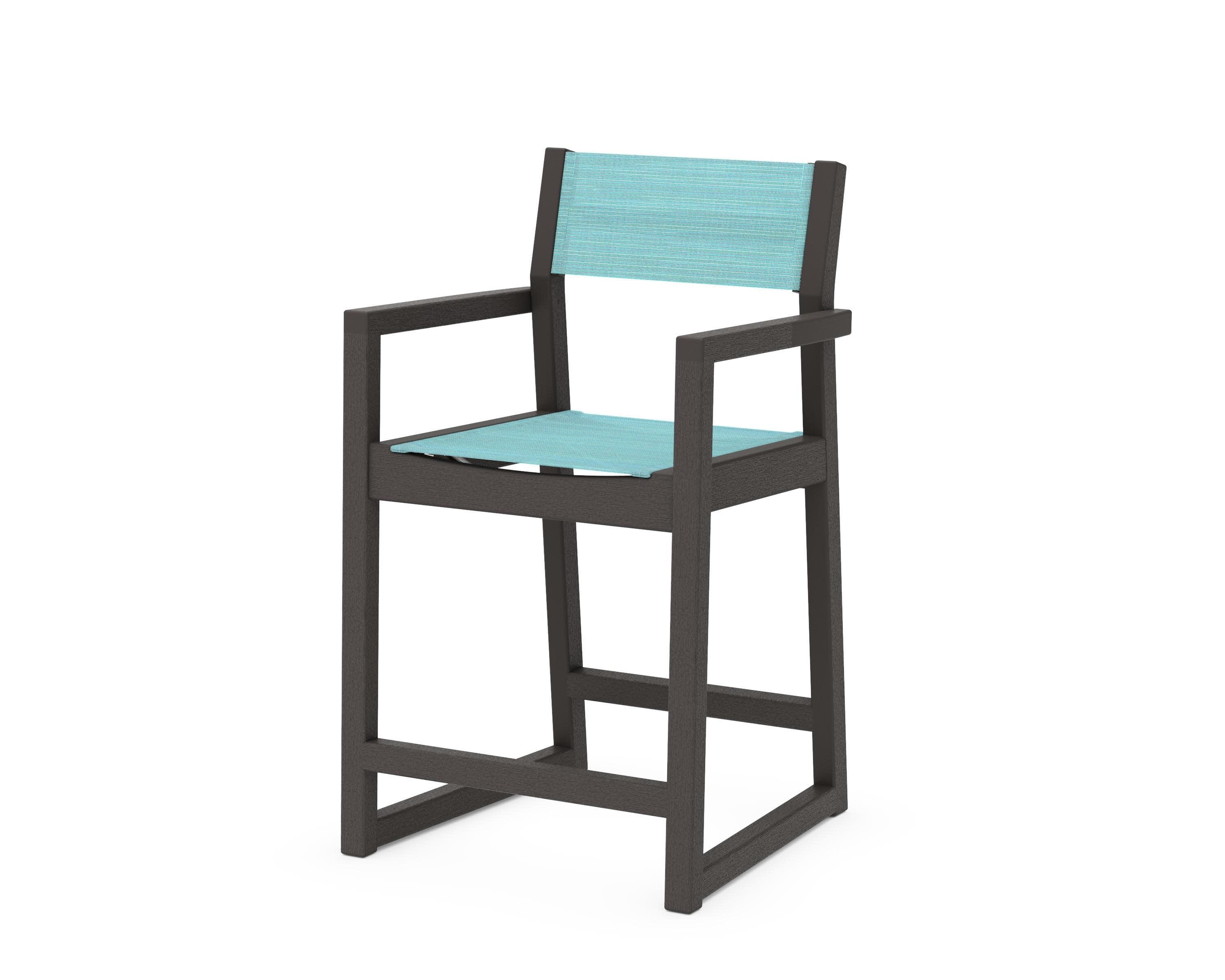 EDGE Sling Counter Arm Chair in Vintage Coffee / Dupioni Aquamarine Sling