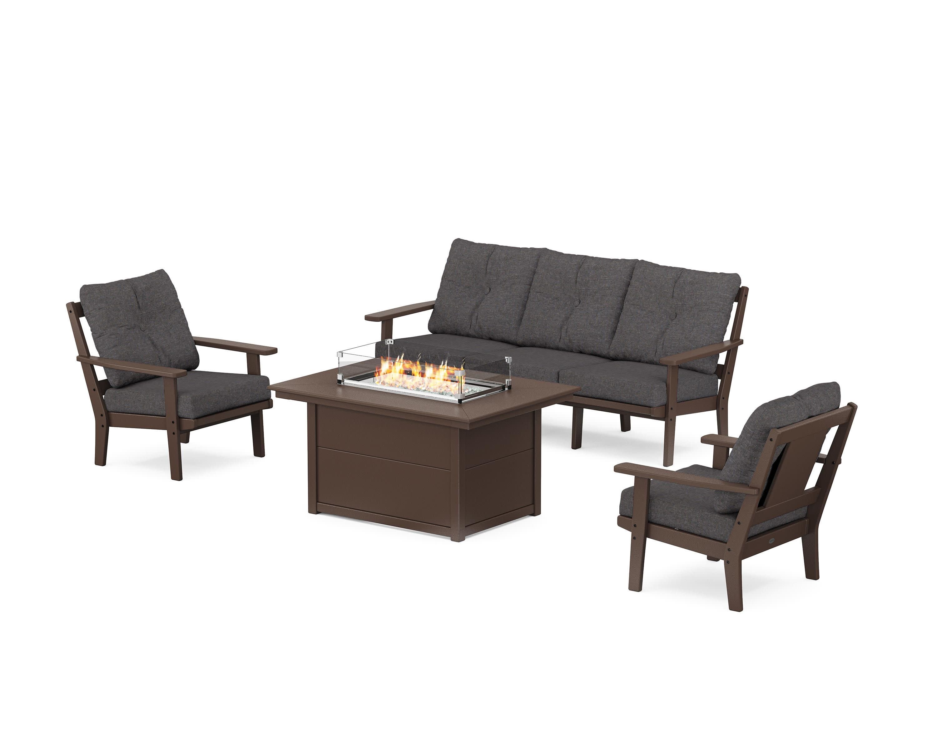 Prairie Deep Seating Fire Pit Table Set in Mahogany / Ash Charcoal
