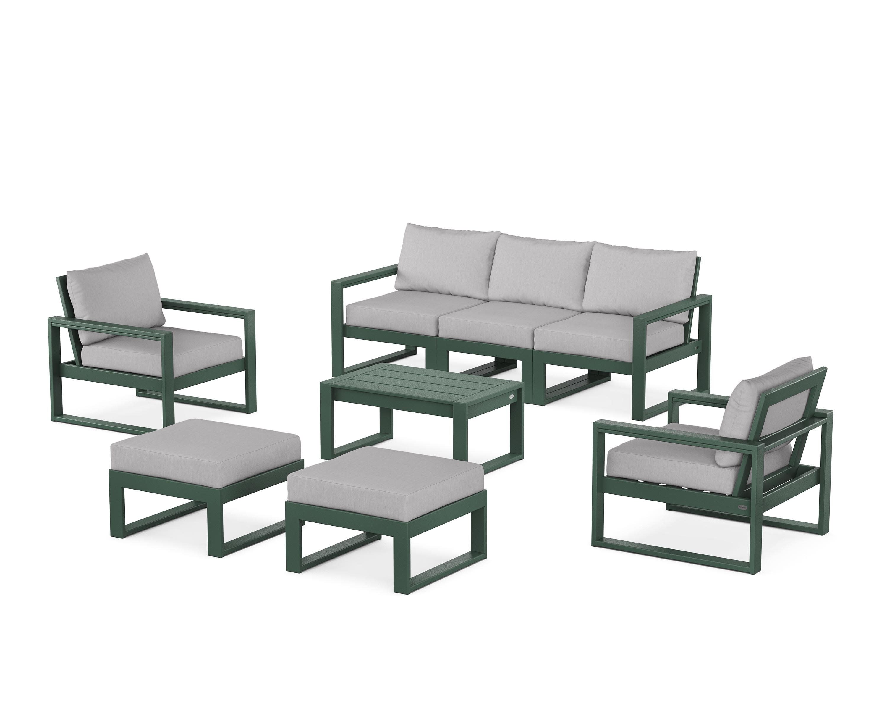 EDGE Sectional 8-Piece Lounge Sofa Set in Green / Granite