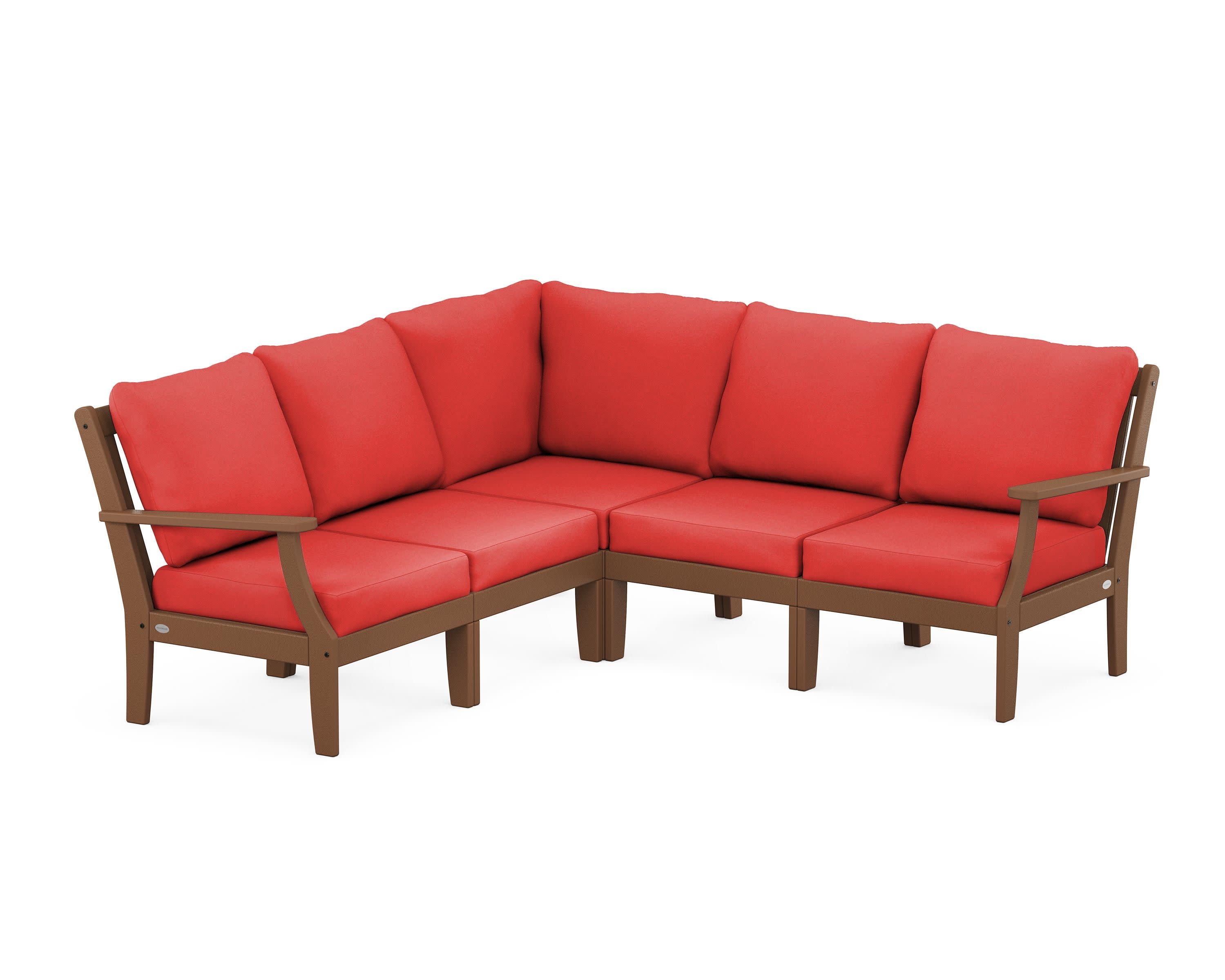 Braxton Modular 5-Piece Deep Seating Set in Teak / Crimson Linen