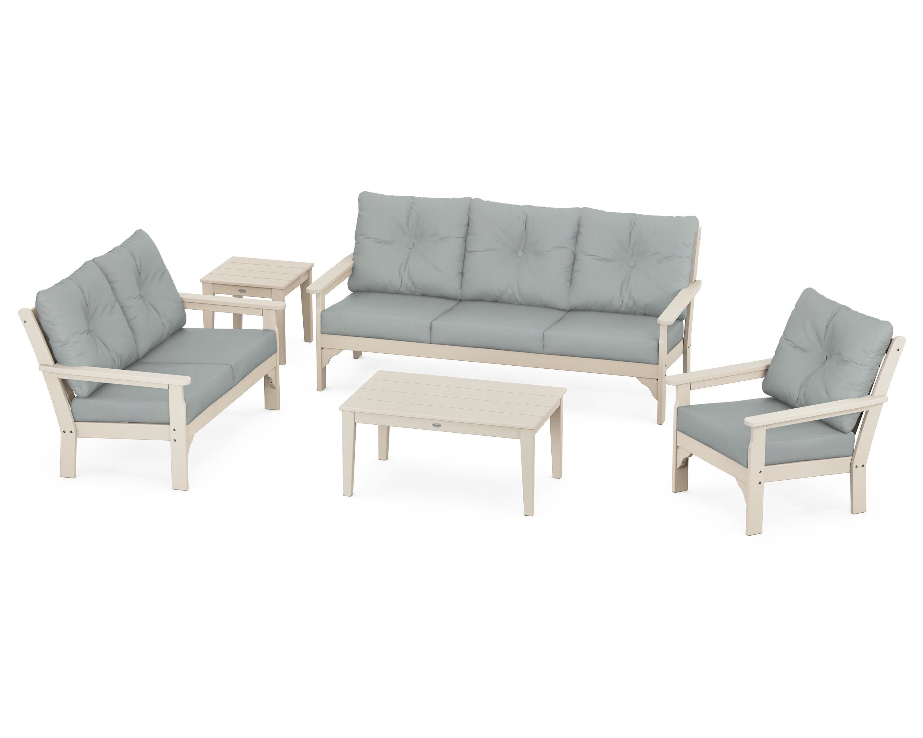 Vineyard 5 Piece Deep Seating Set in Sand / Spa