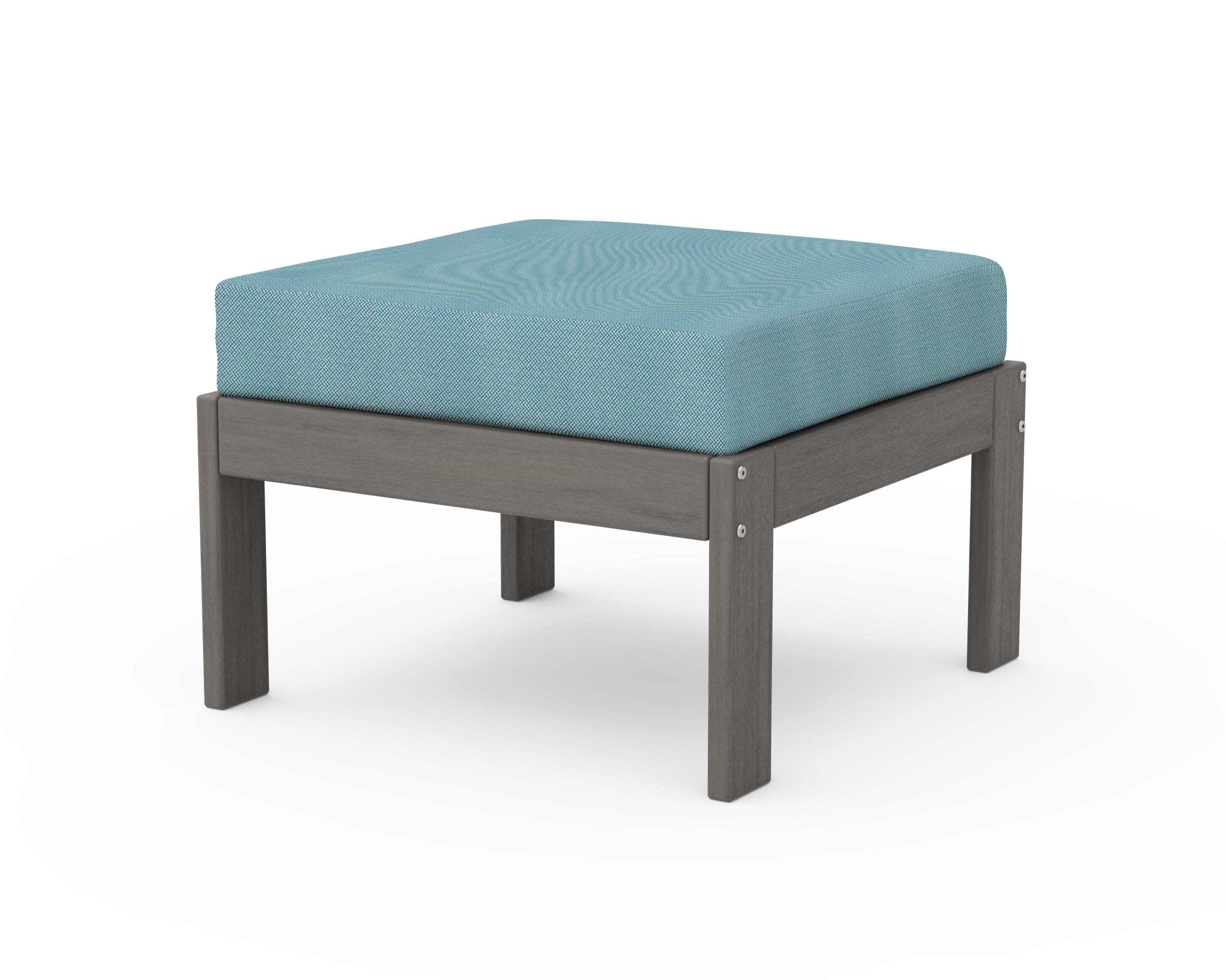 Vineyard Modular Ottoman in Driftwood / Lattice Sky Blue
