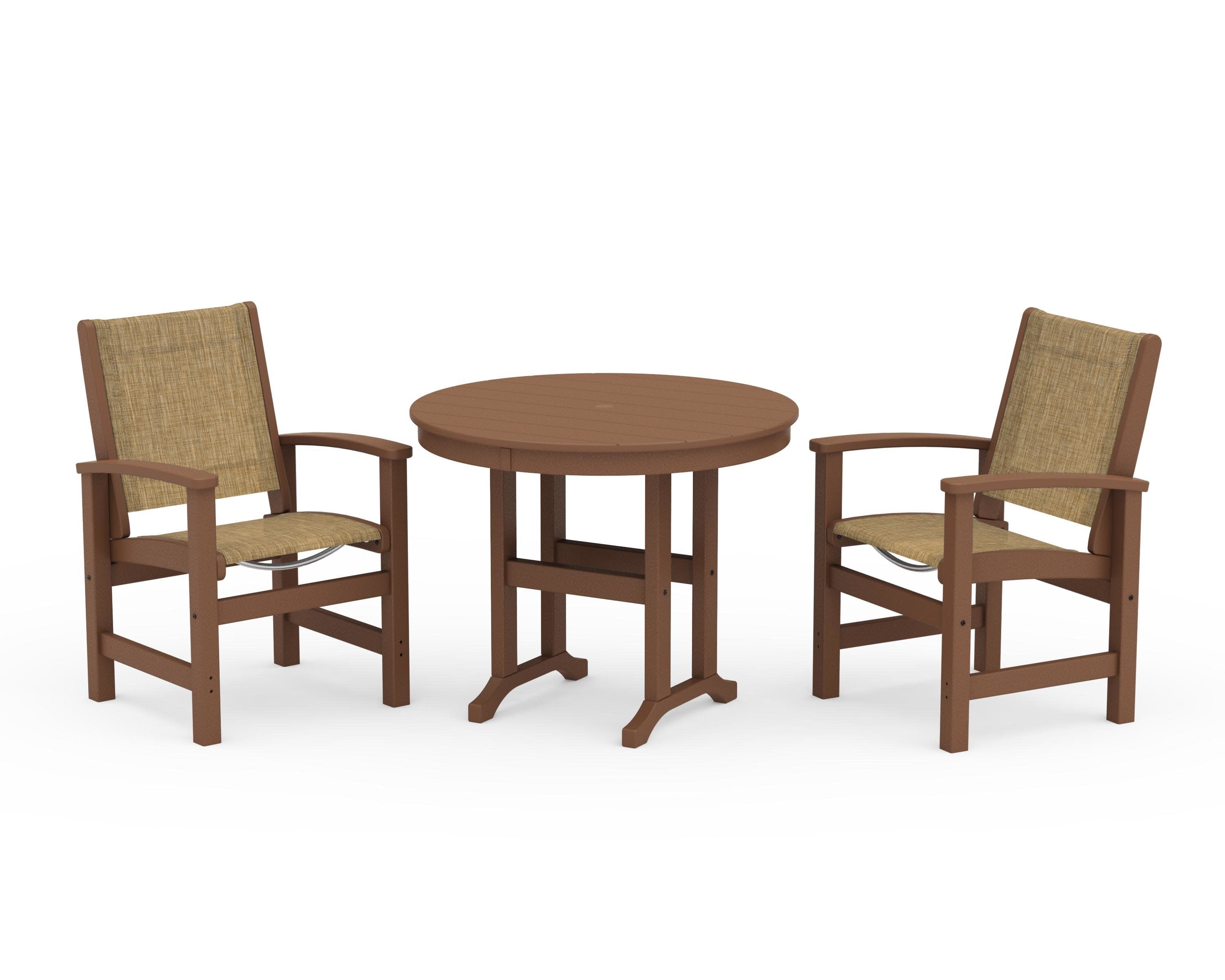 Coastal 3-Piece Round Dining Set in Teak / Burlap Sling