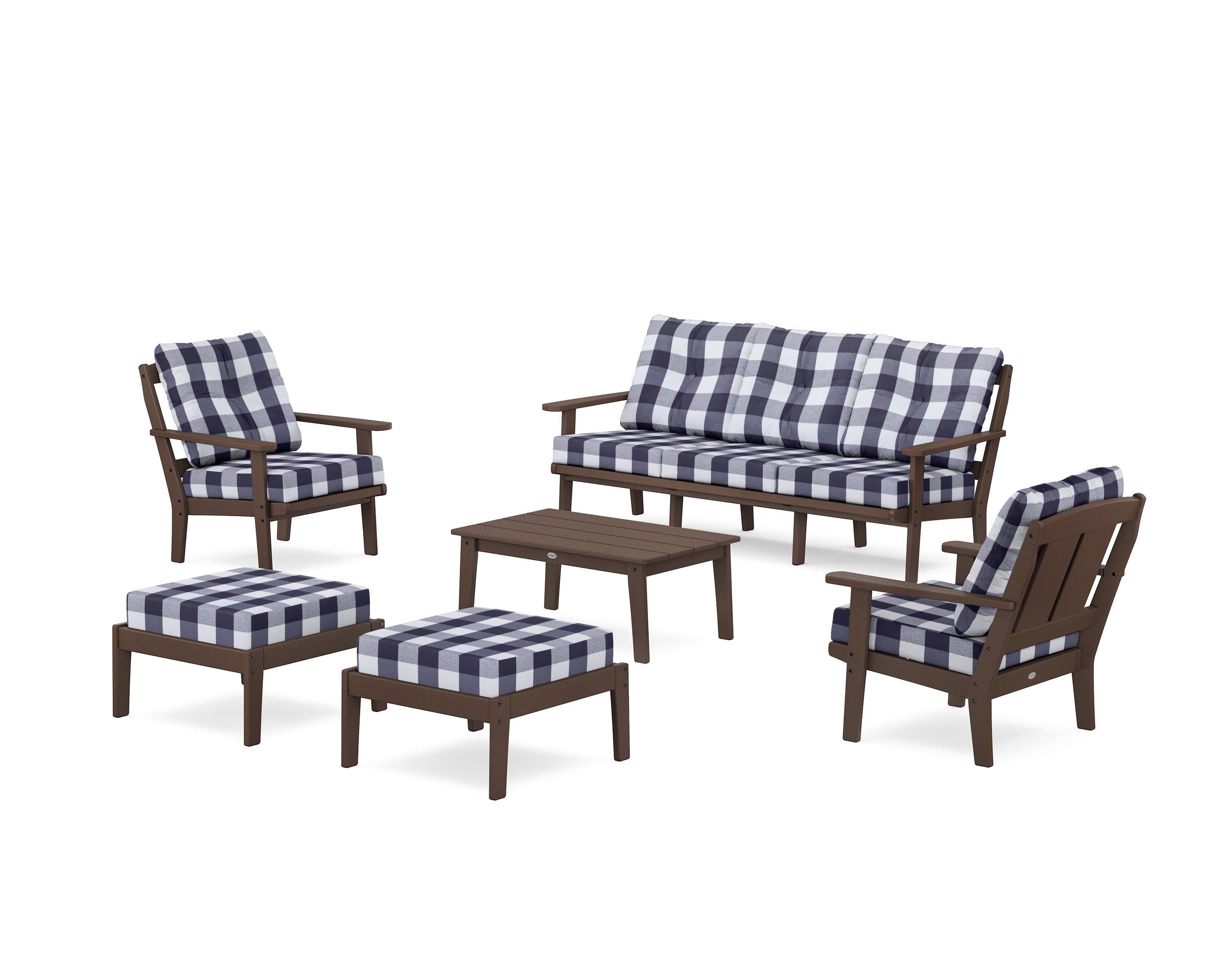 Mission 6-Piece Lounge Sofa Set in Mahogany / Buffalo Plaid Navy