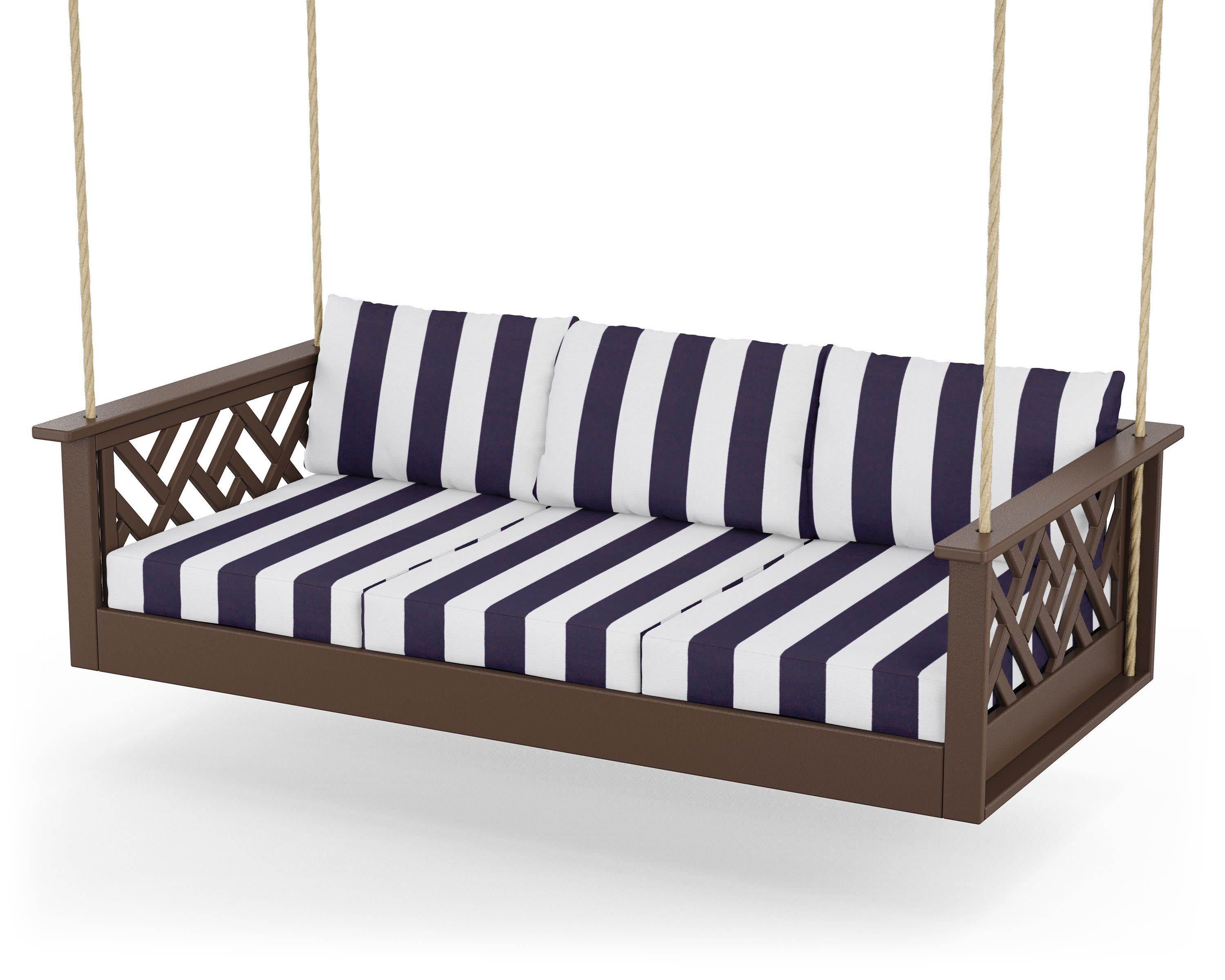 Chippendale Daybed Swing in Mahogany / Cabana Stripe Navy