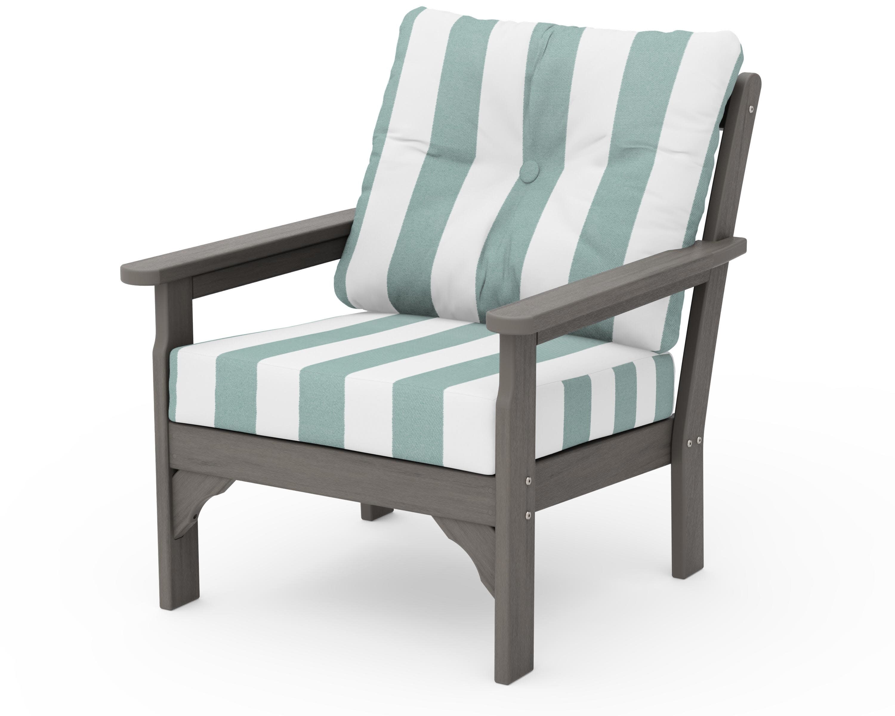 Vineyard Deep Seating Chair in Driftwood / Cabana Stripe Glacier Spa