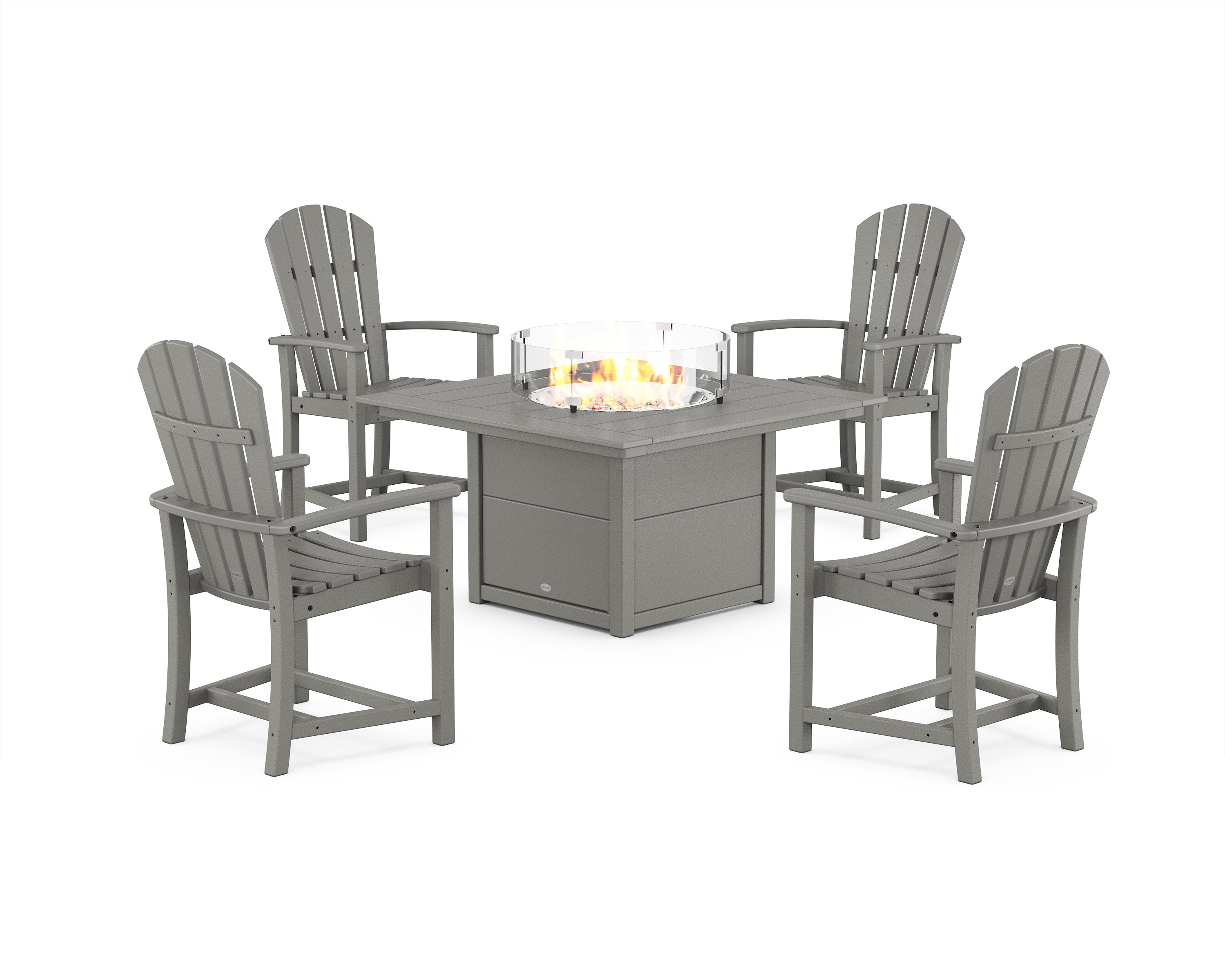 Palm Coast 4-Piece Upright Adirondack Conversation Set with Fire Pit Table in Slate Grey