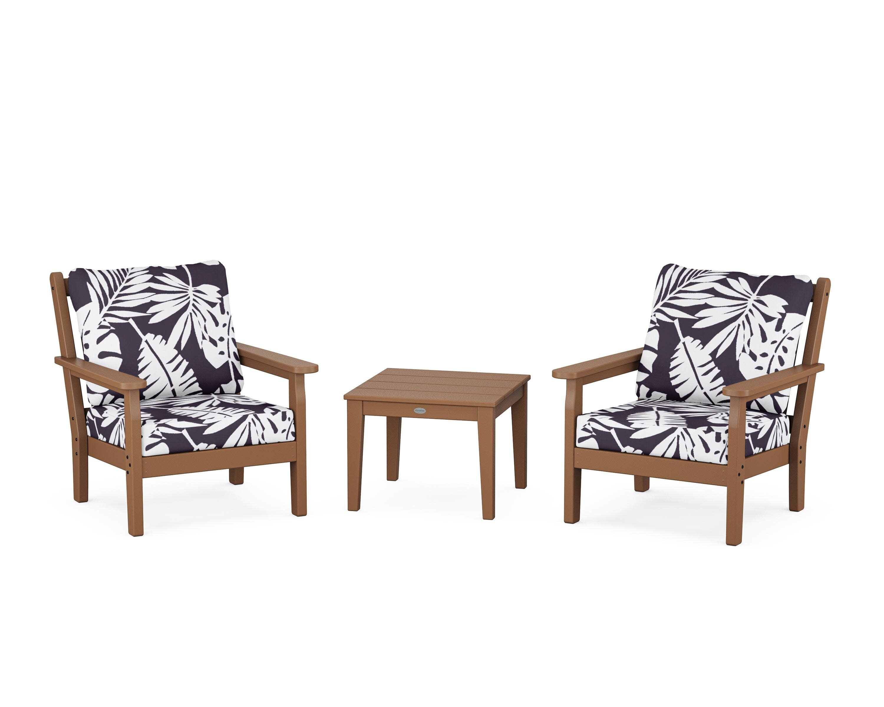 Chippendale 3-Piece Deep Seating Set in Teak / Leaf Navy