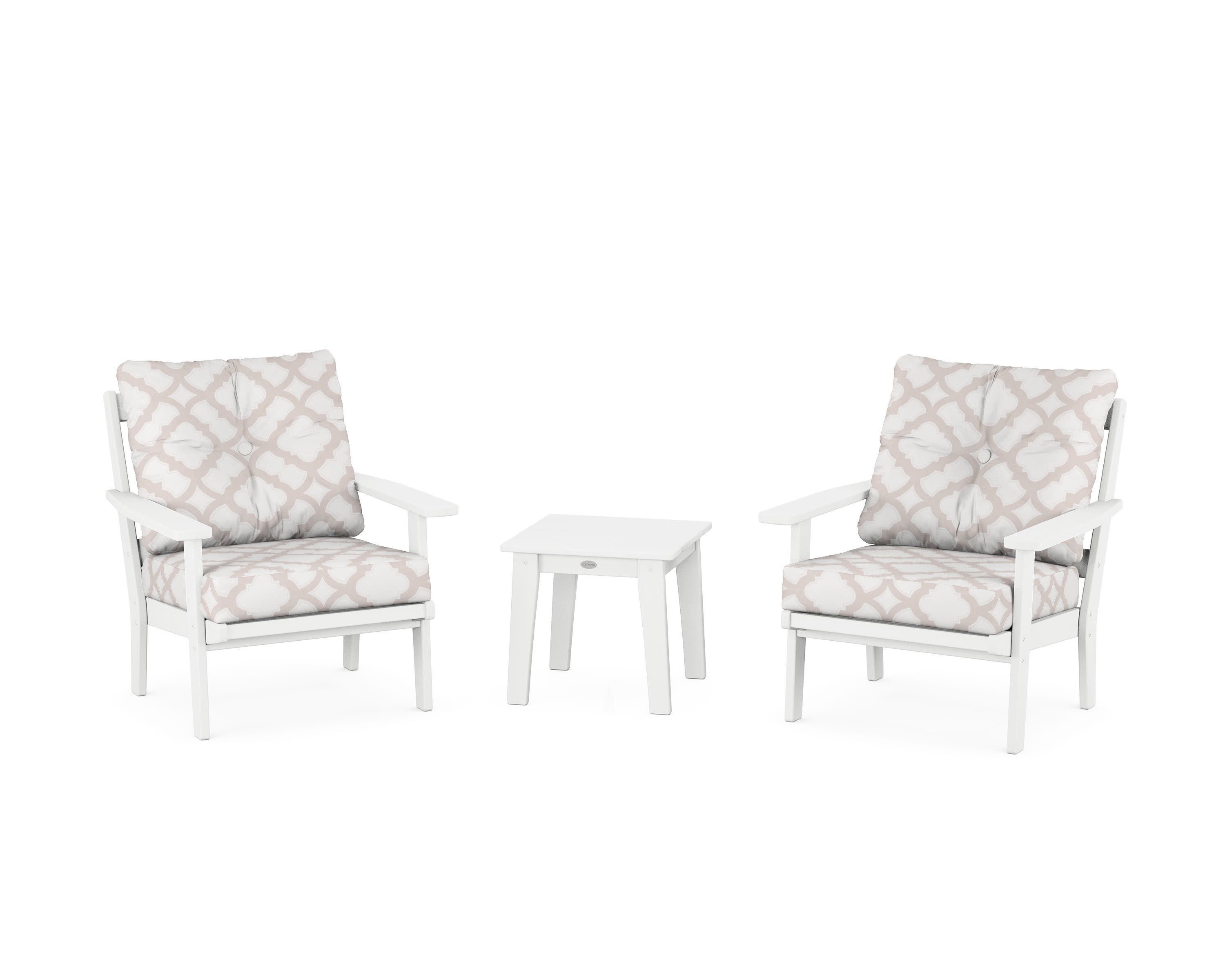 Oxford 3-Piece Deep Seating Set in White / Trellis Dune Burlap