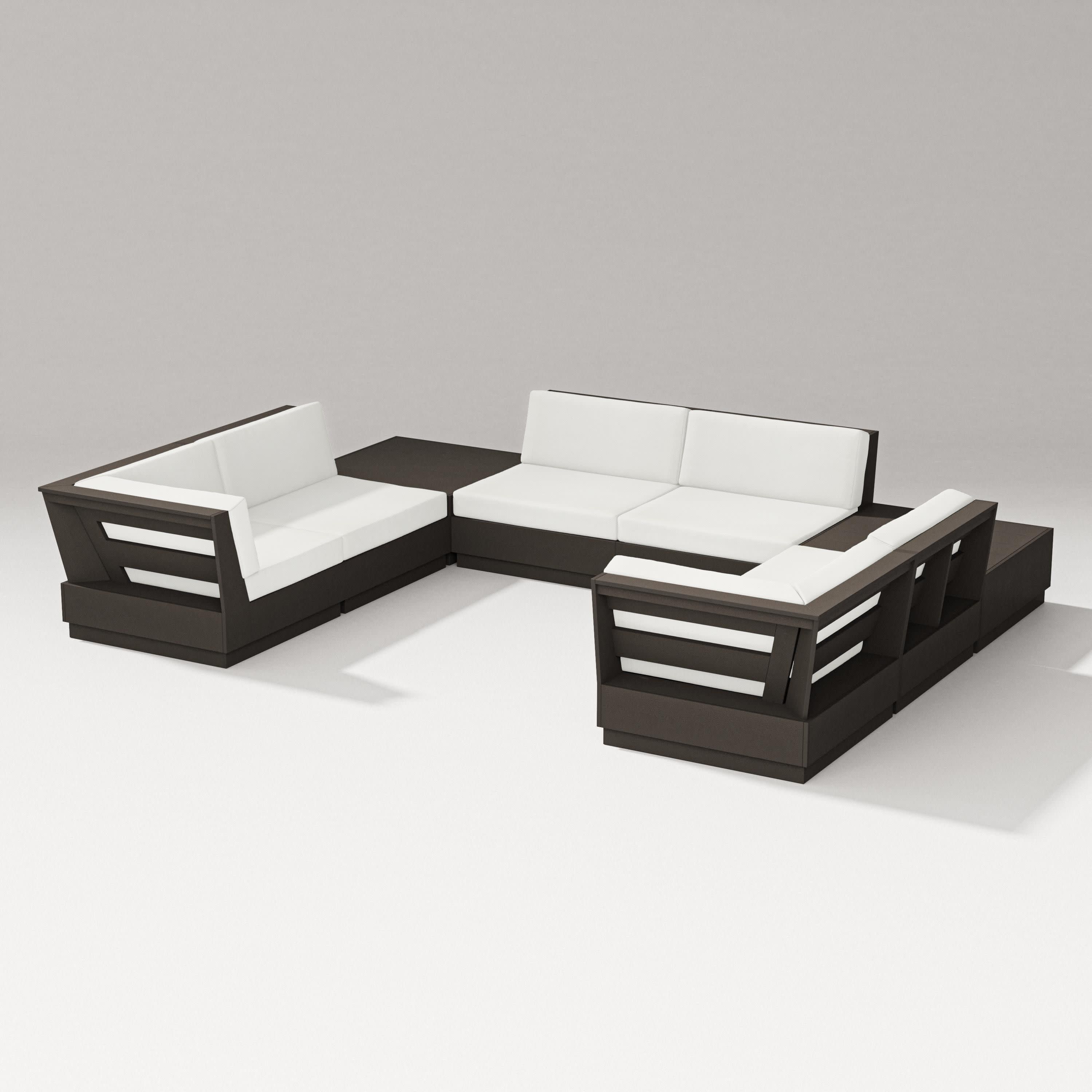Elevate 8-Piece U-Shaped Sectional in Vintage Coffee / Natural Linen