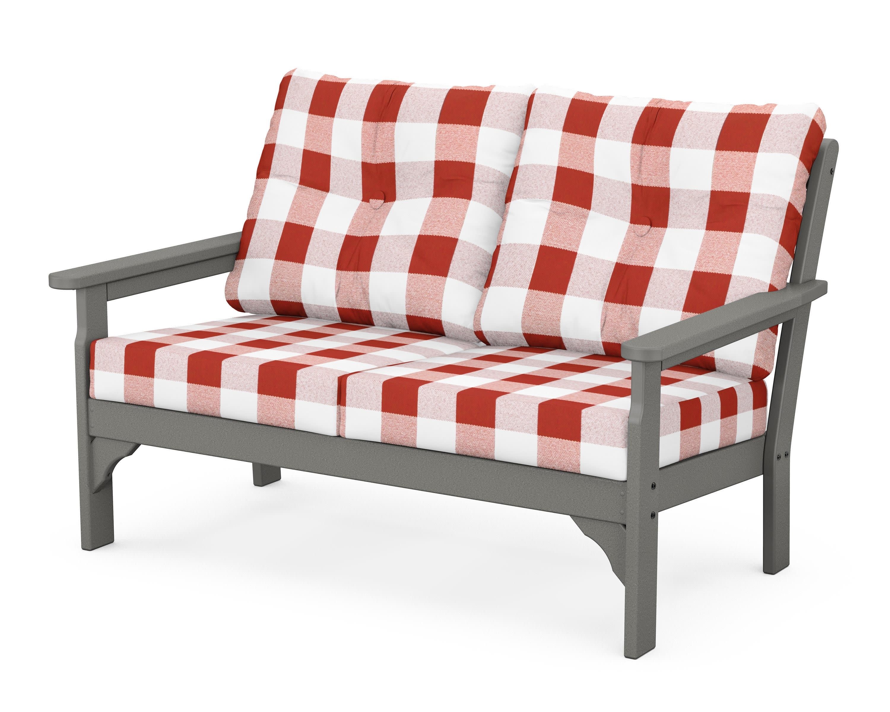 Vineyard Deep Seating Loveseat in Slate Grey / Buffalo Plaid Crimson