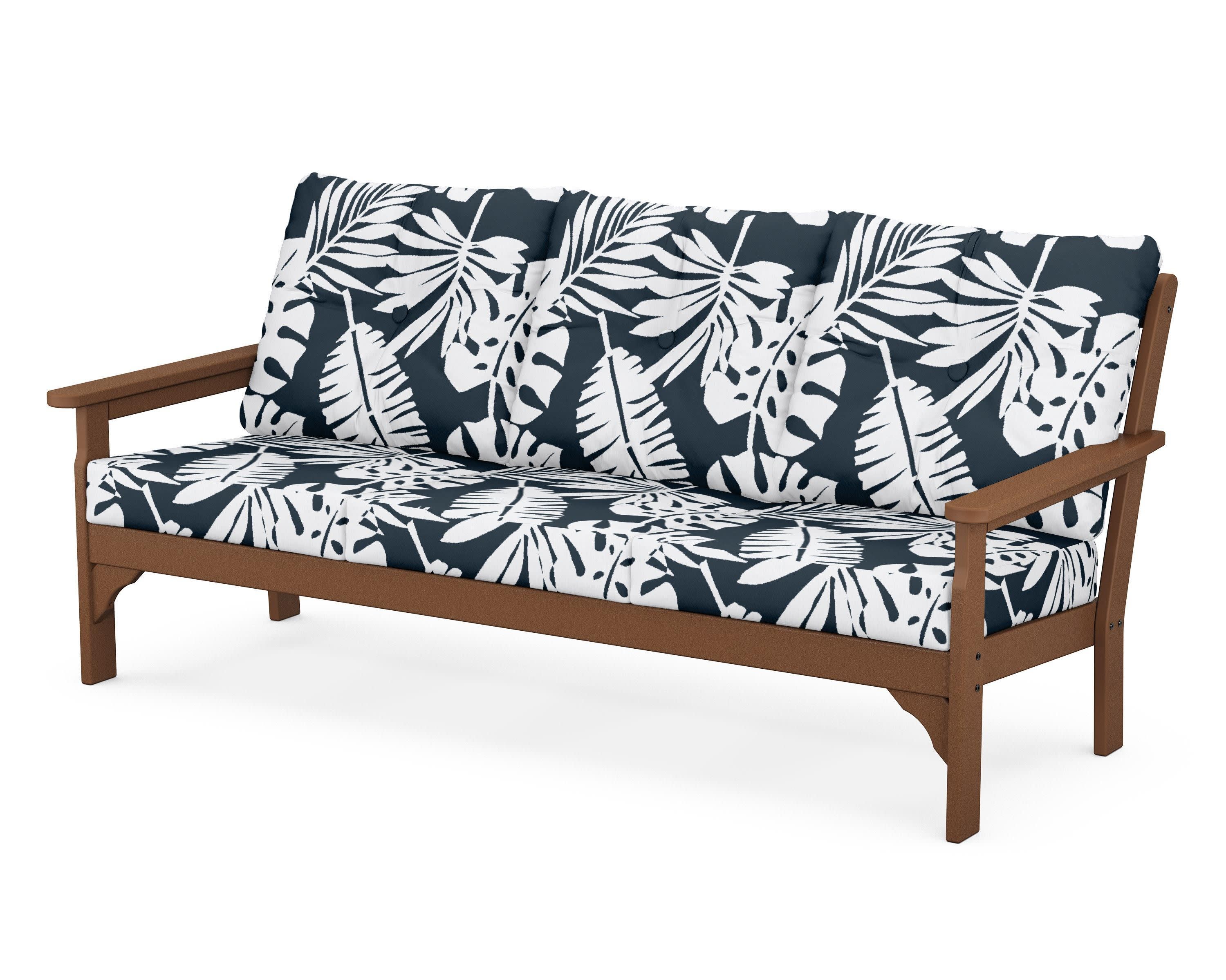 Vineyard Deep Seating Sofa in Teak / Leaf Marine Indigo